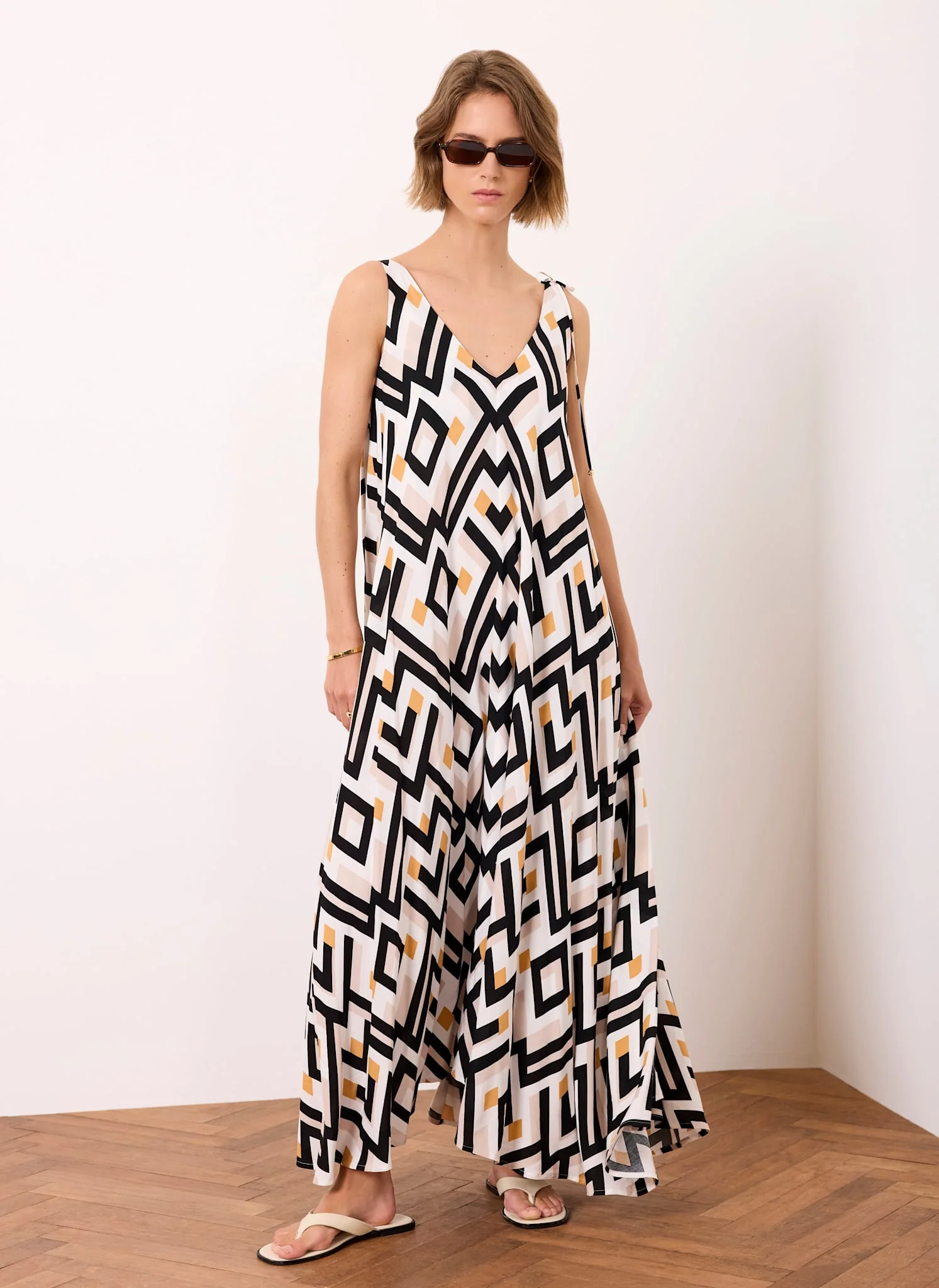 Black Geo Print Midi Dress