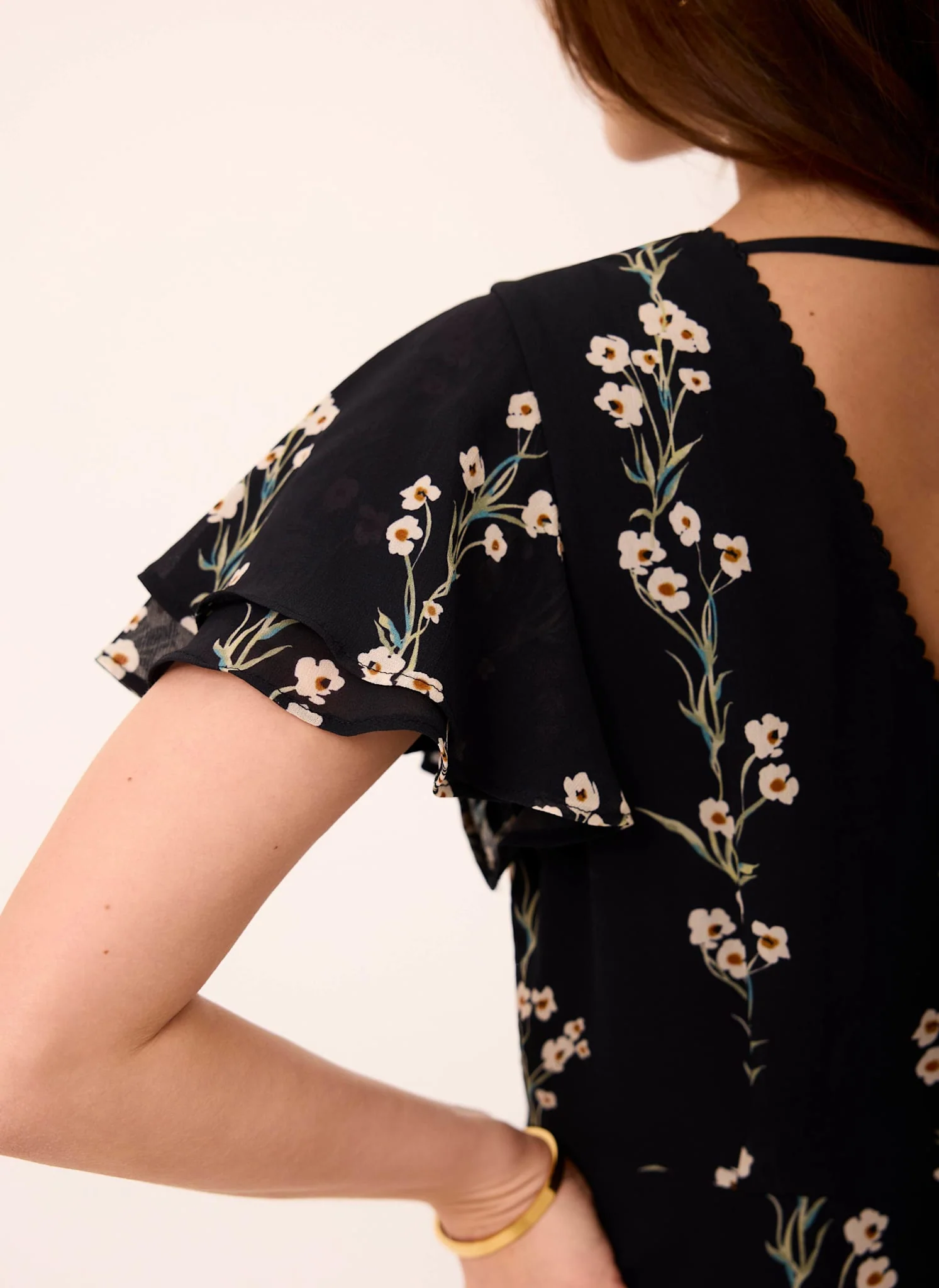 Navy Floral Print Midi Dress