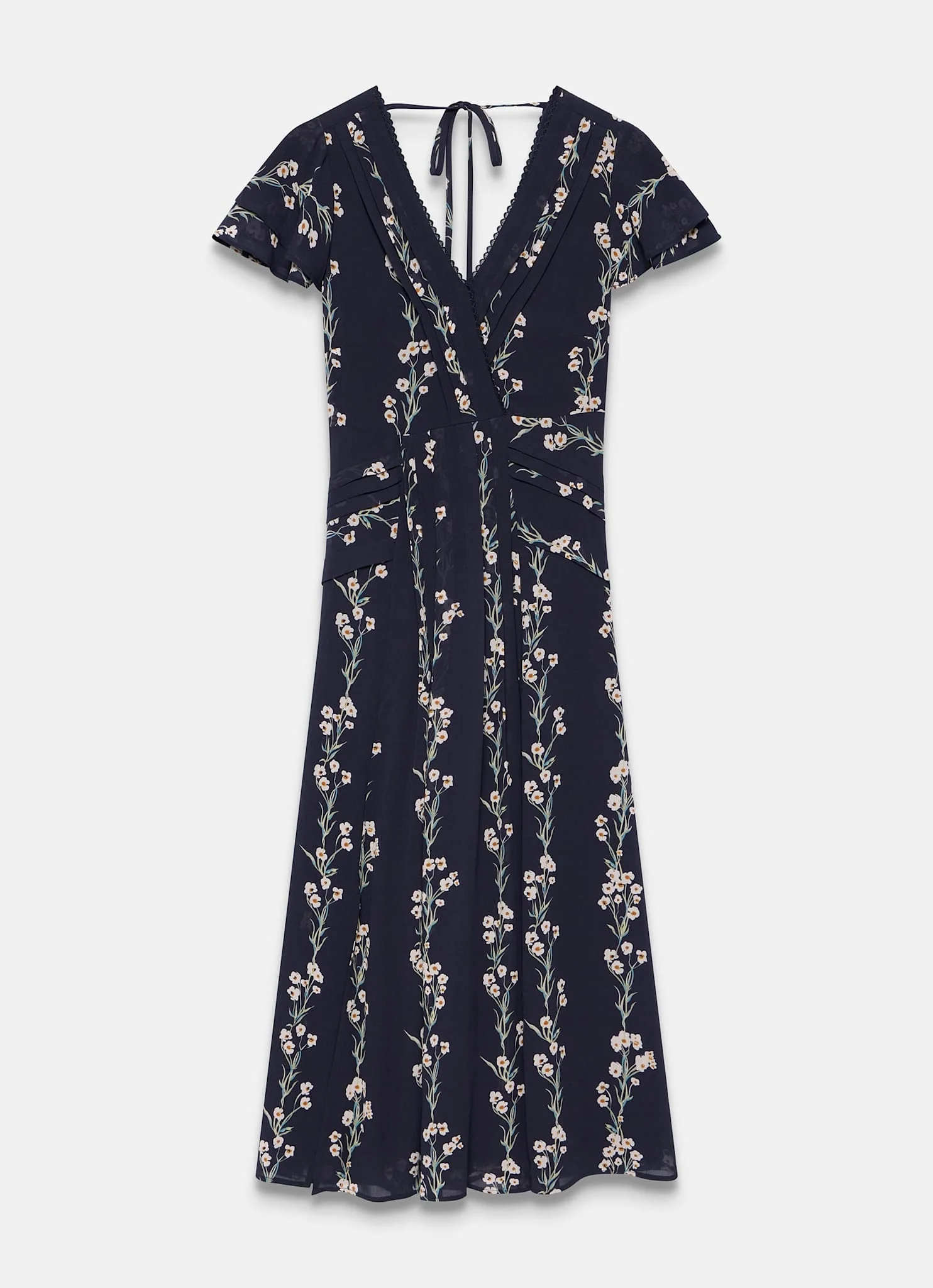 Navy Floral Print Midi Dress