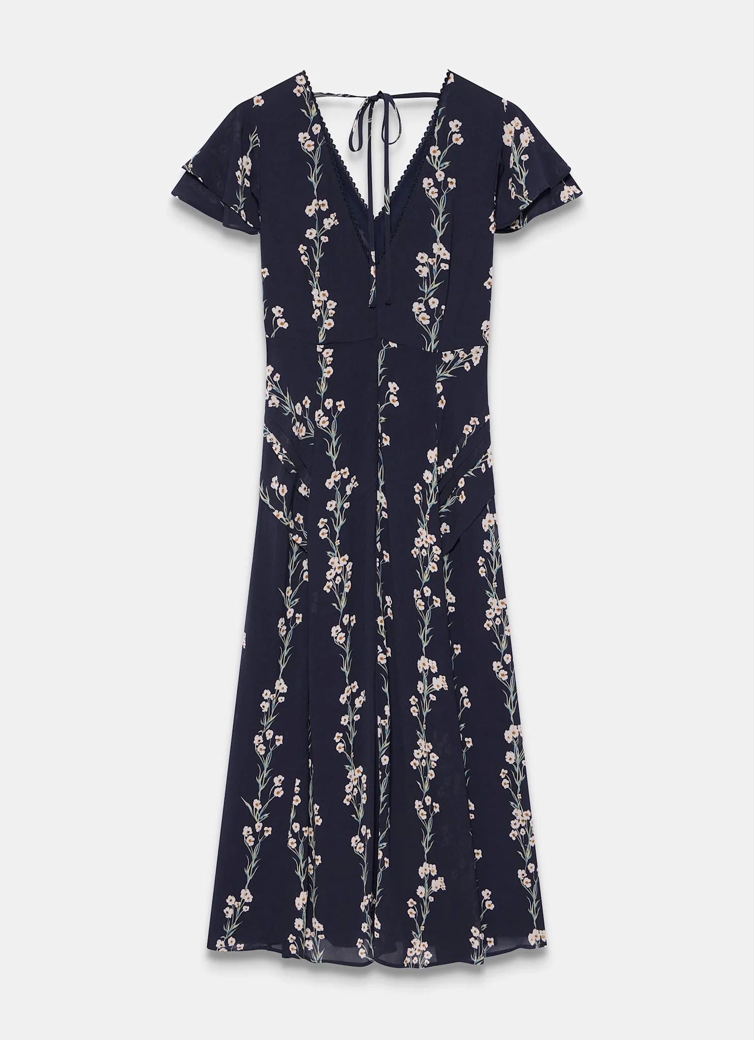 Navy Floral Print Midi Dress