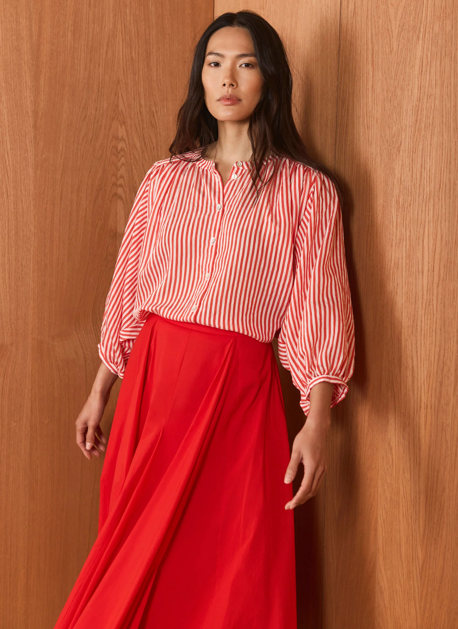8142-red-striped-batwing-blouse-1.webp Red Striped Batwing Blouse