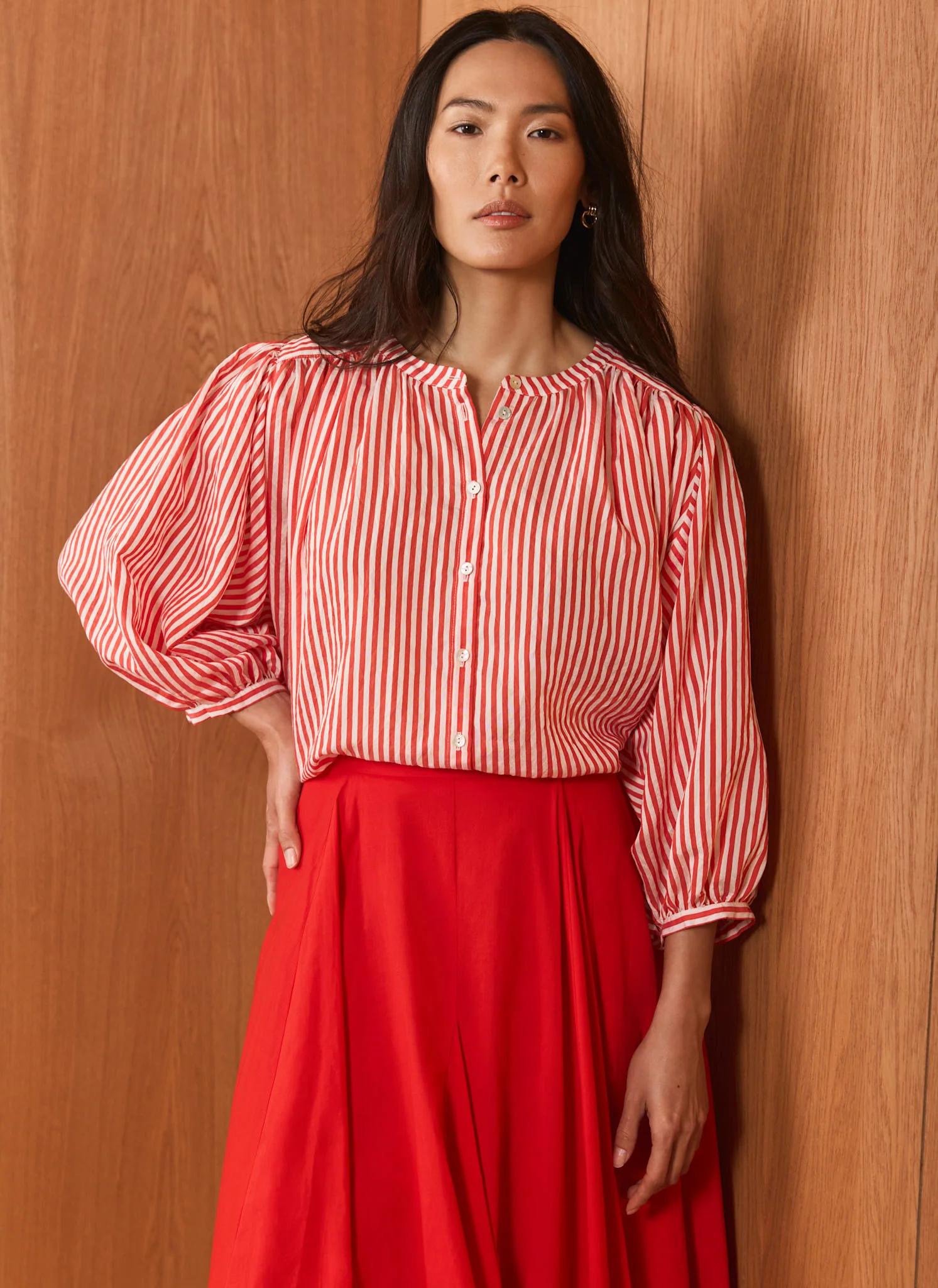 8142-red-striped-batwing-blouse-5.webp Red Striped Batwing Blouse
