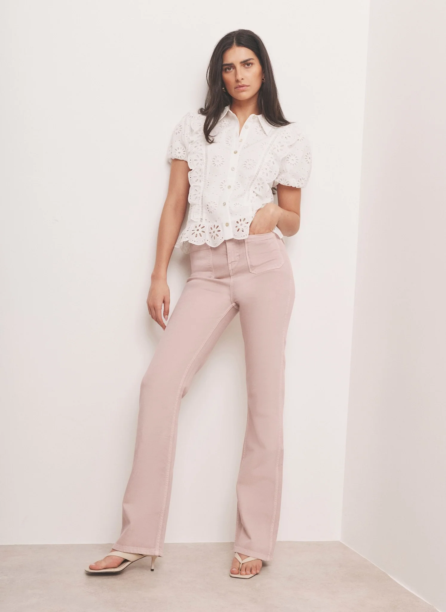 Pink Patch Pocket Flared Jeans