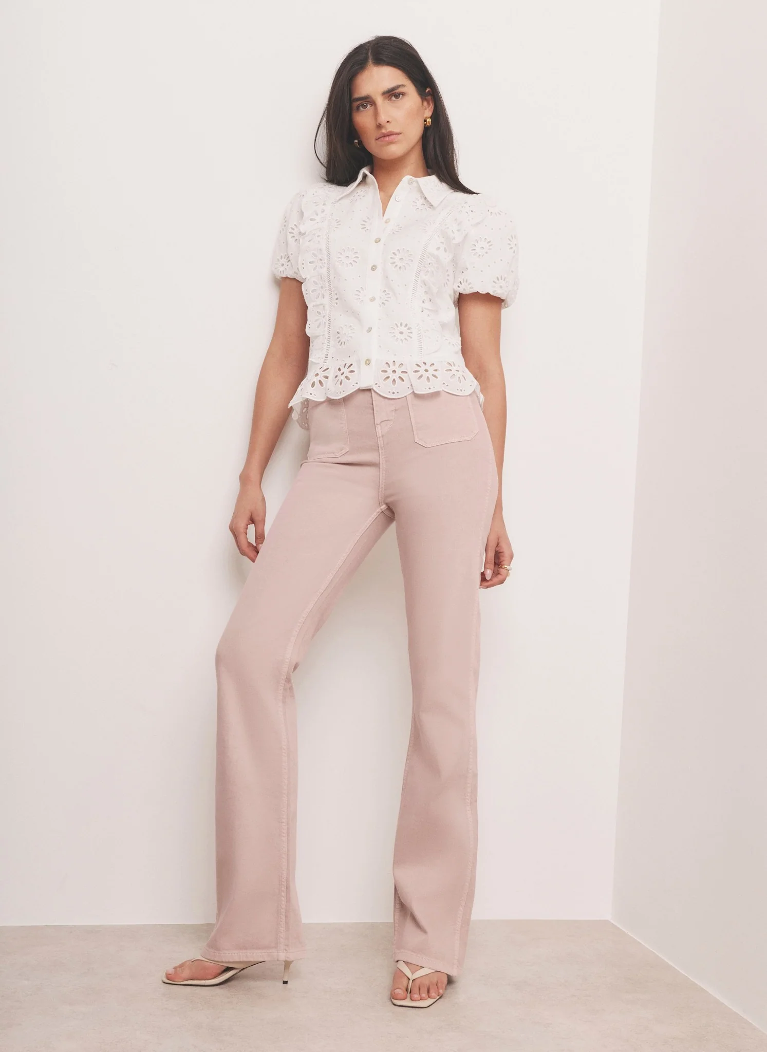 Pink Patch Pocket Flared Jeans