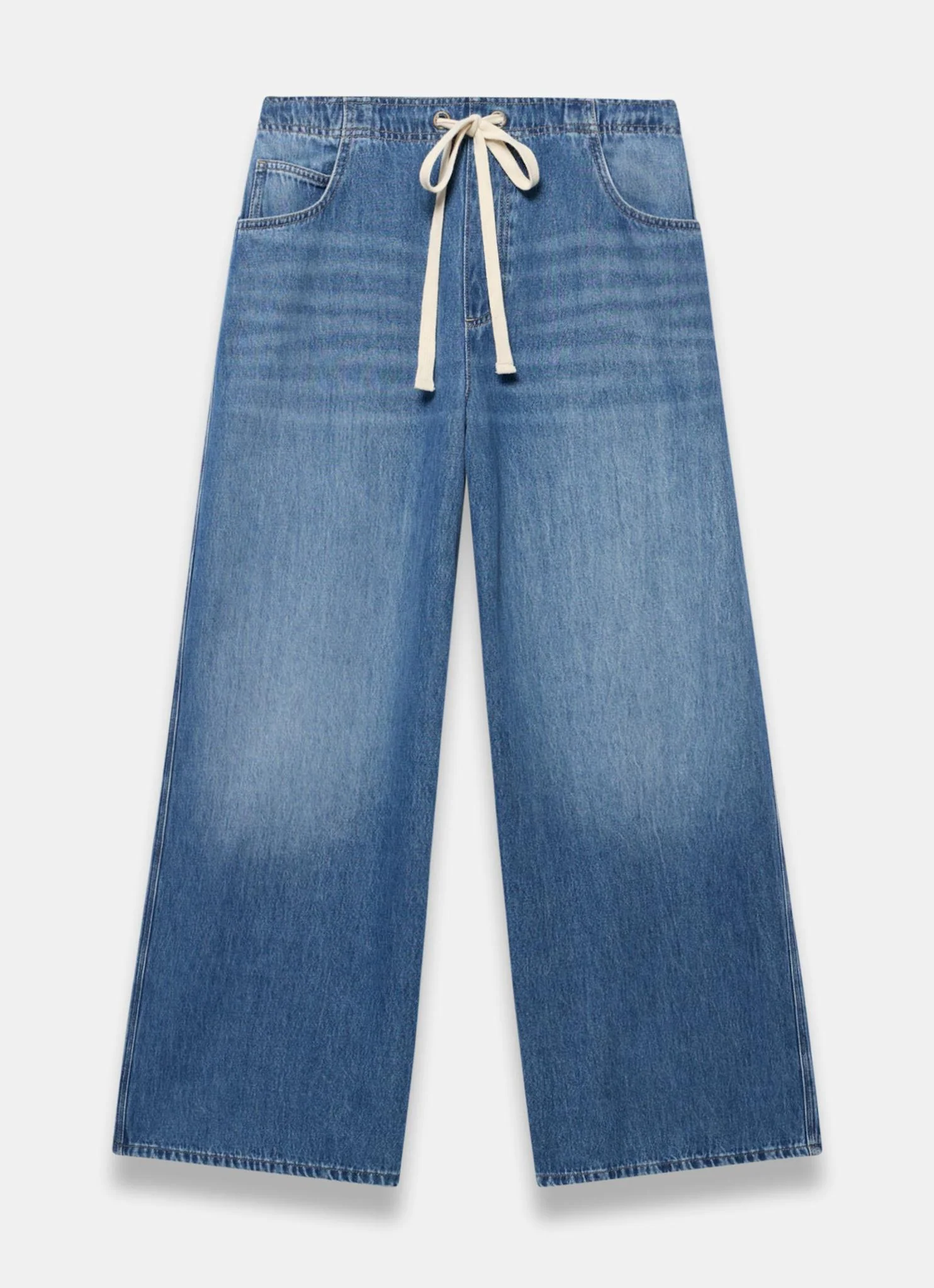 Mid Indigo Tie Waist Wide Leg Jeans
