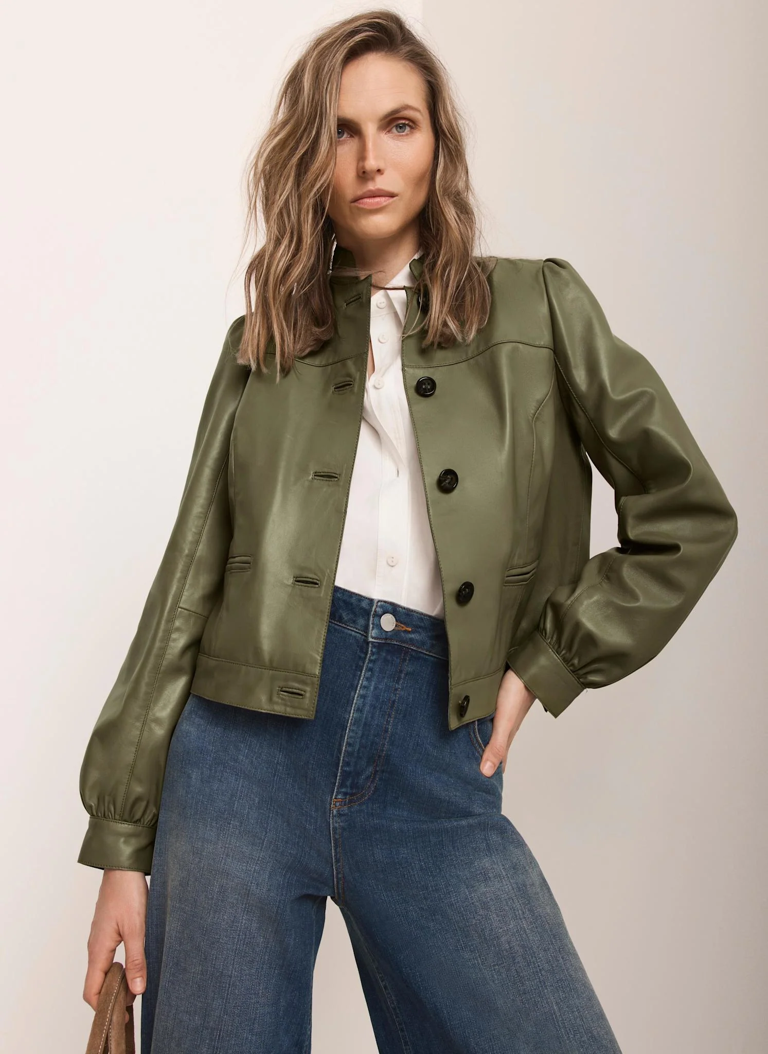 8256-green-leather-puff-sleeve-jacket-1.webp Green Leather Puff Sleeve Jacket
