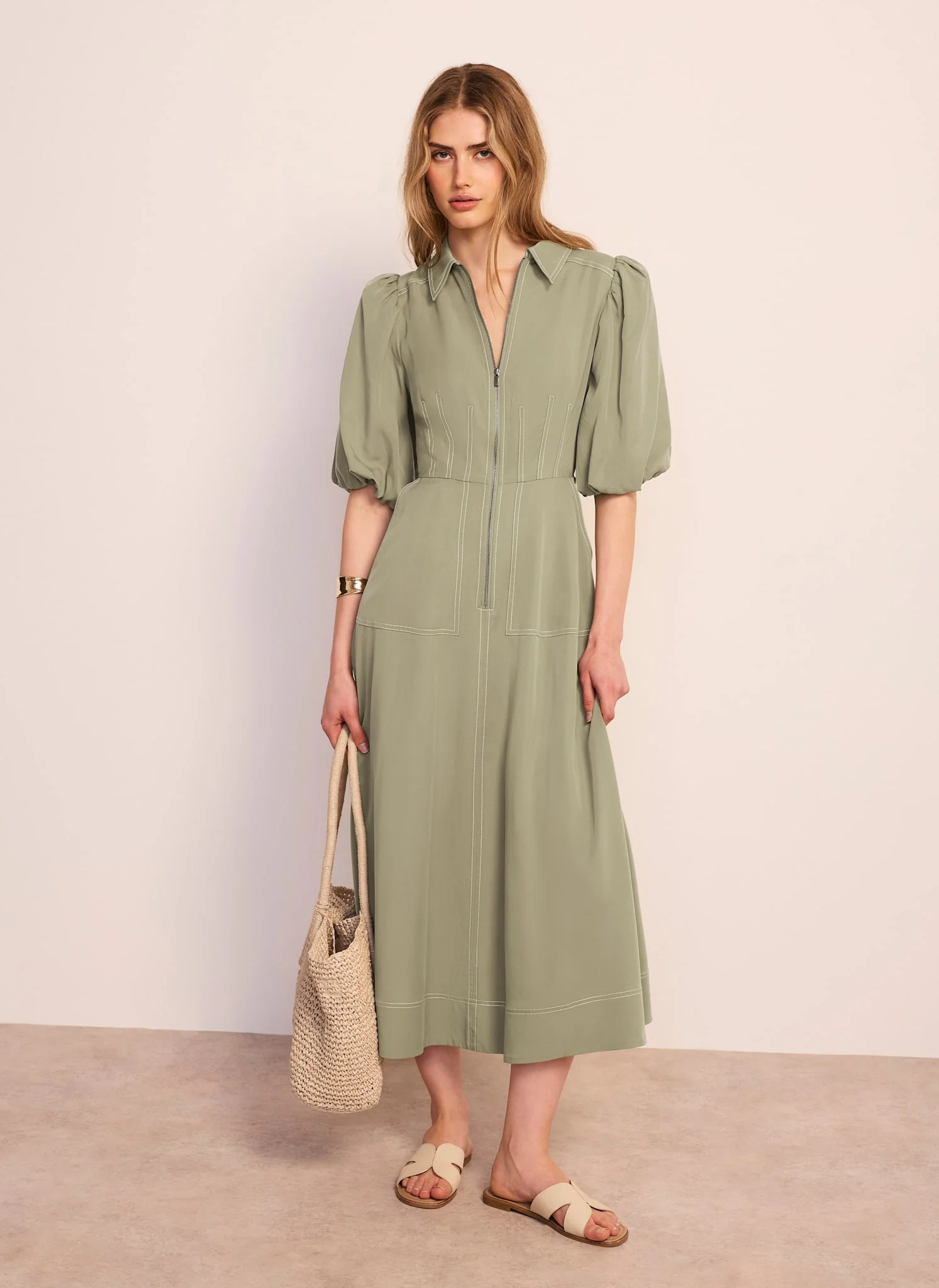 826-khaki-utility-zip-midi-shirt-dress-1.webp Khaki Utility Zip Midi Shirt Dress