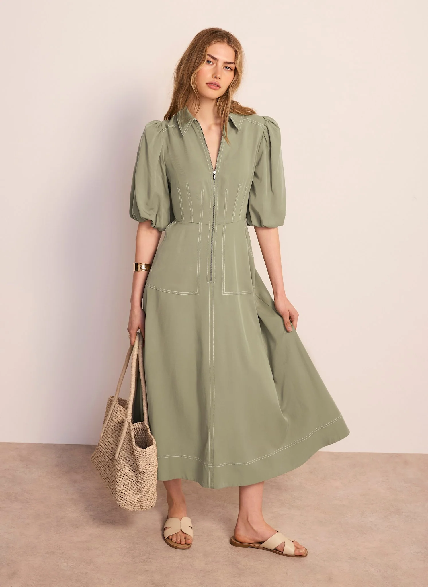826-khaki-utility-zip-midi-shirt-dress-2.webp Khaki Utility Zip Midi Shirt Dress