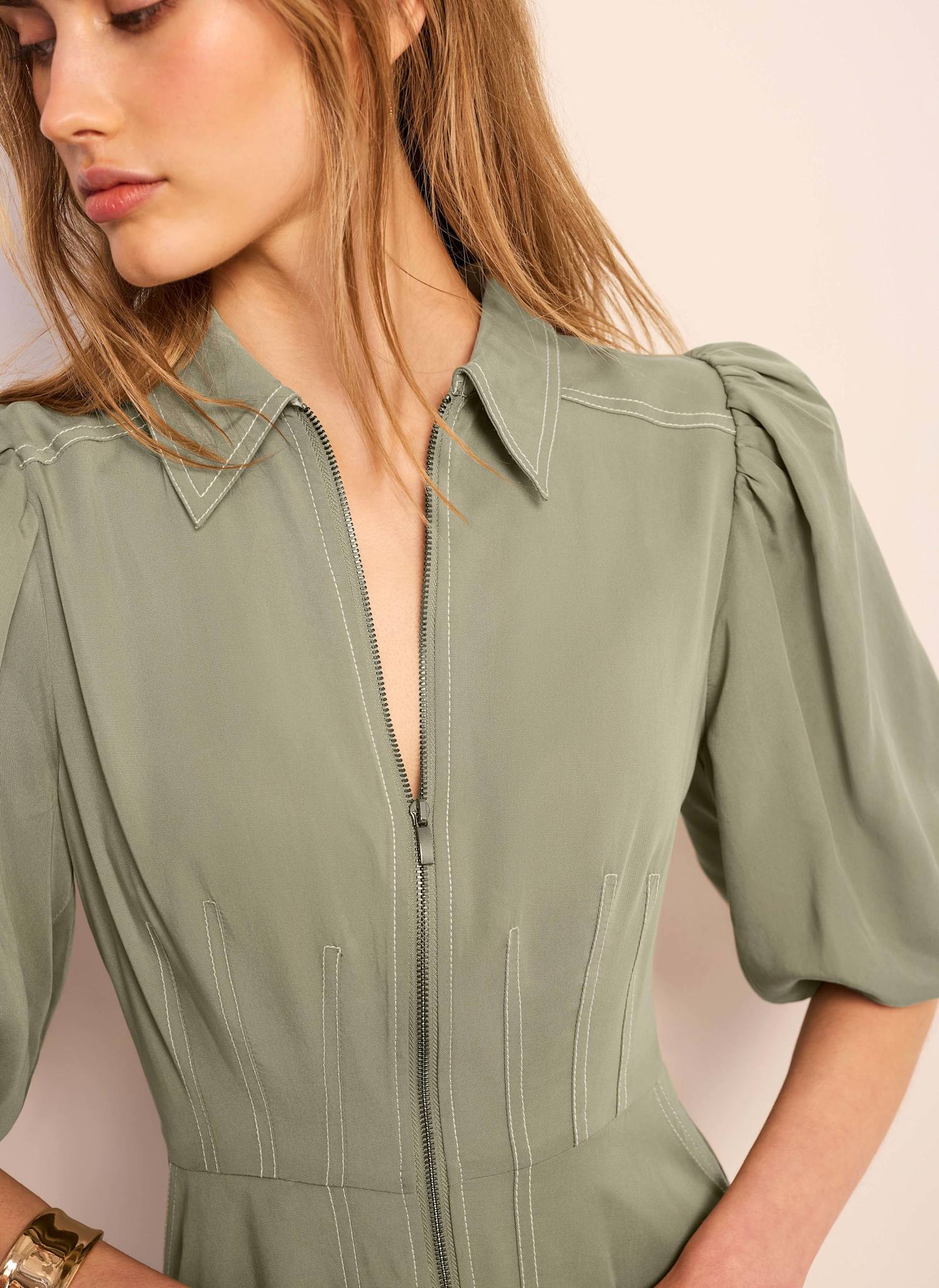 826-khaki-utility-zip-midi-shirt-dress-3.jpg Khaki Utility Zip Midi Shirt Dress