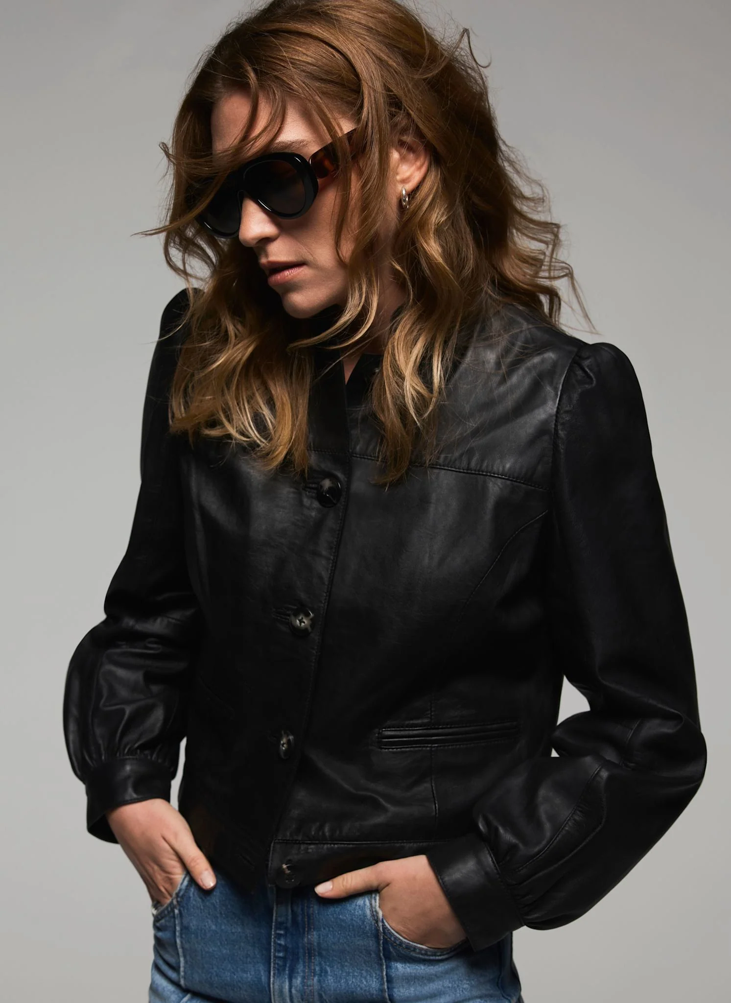 Black Leather Puff Sleeve Jacket