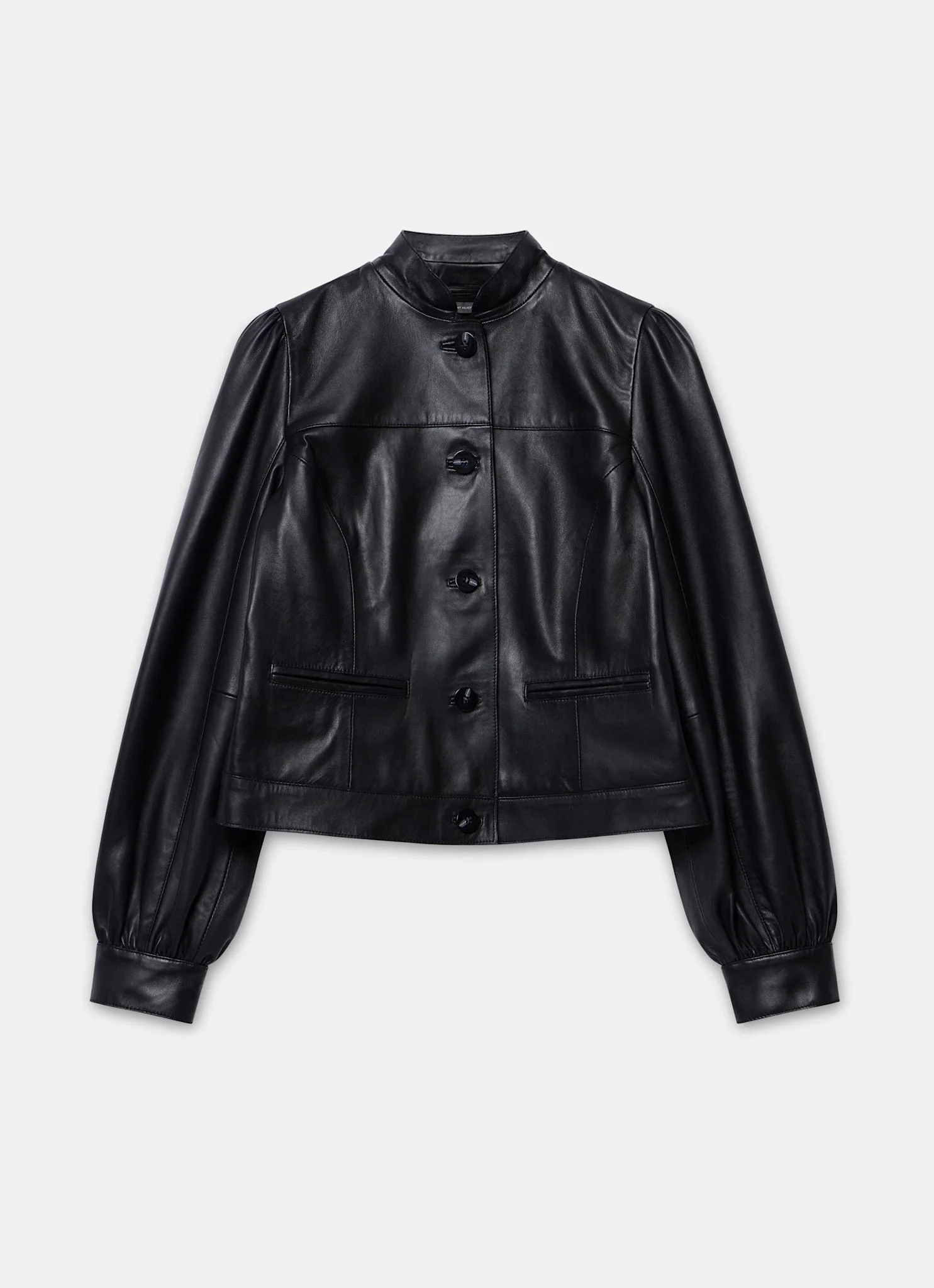 Black Leather Puff Sleeve Jacket