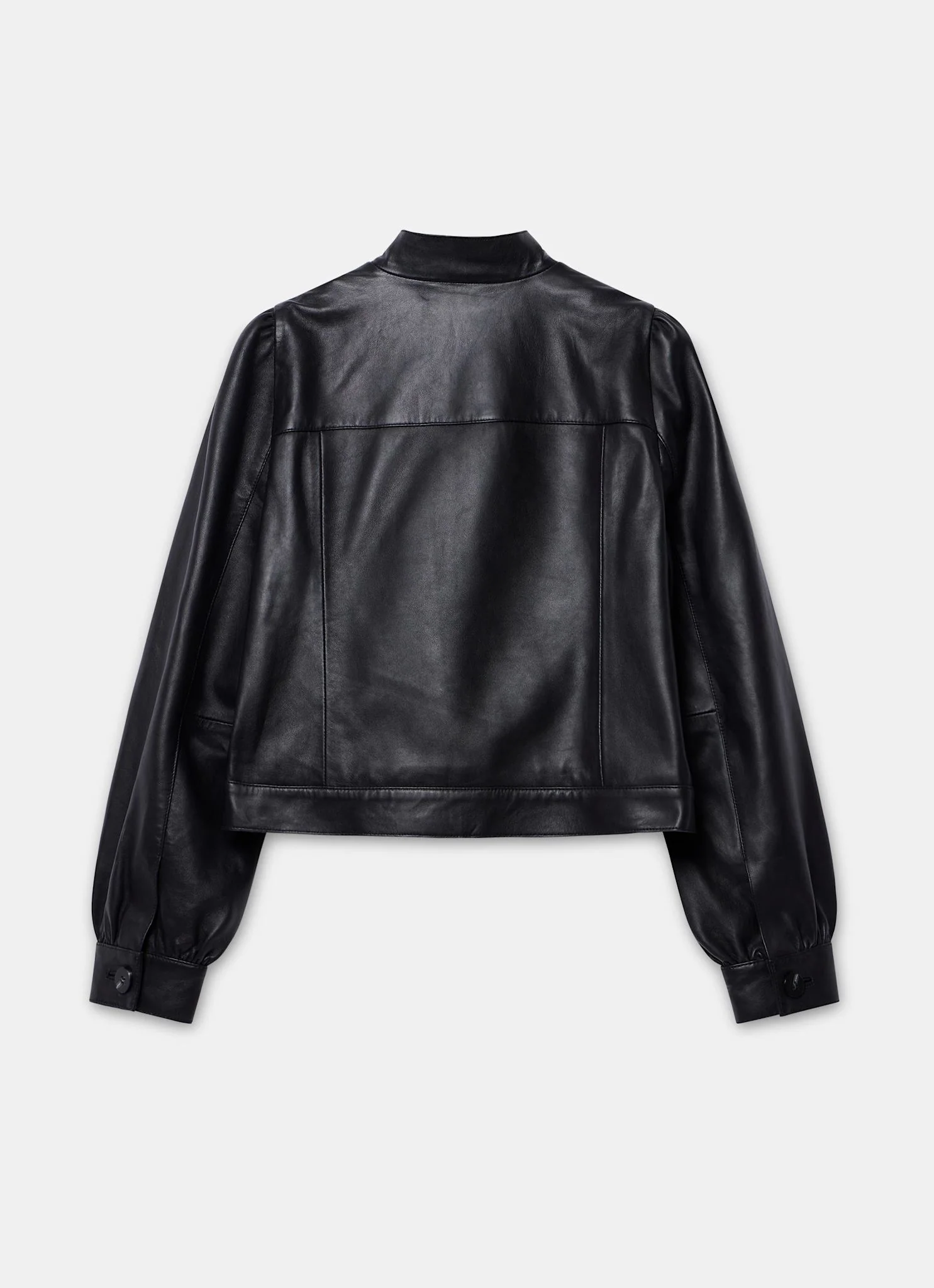 Black Leather Puff Sleeve Jacket