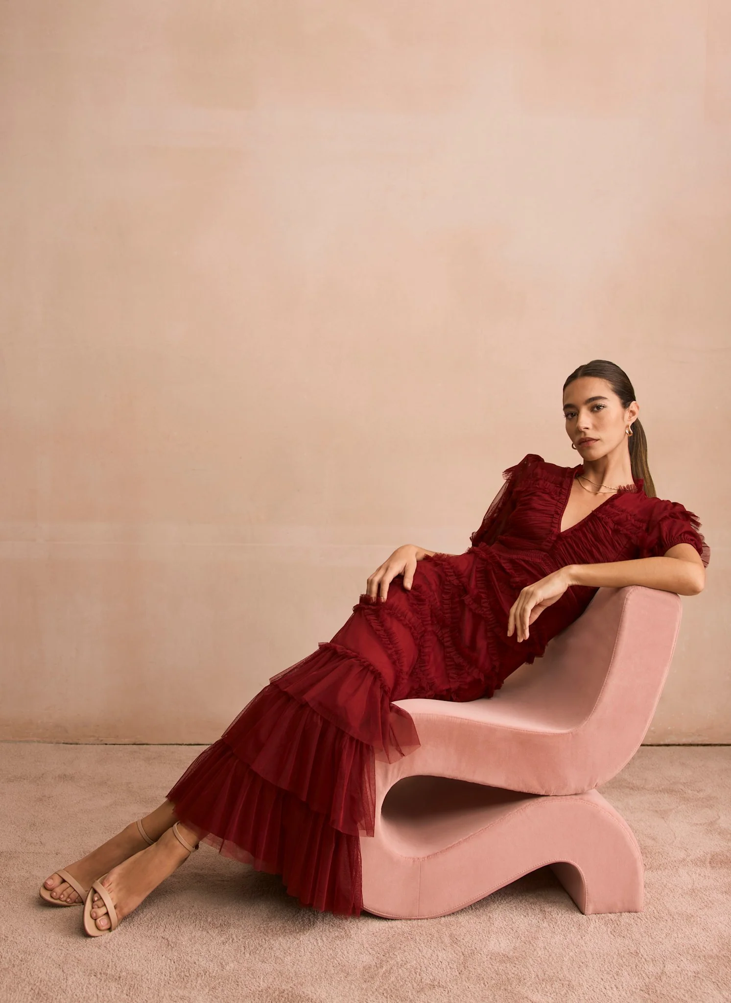 8280-burgundy-tulle-ruffle-maxi-dress-2.webp Burgundy Tulle Ruffle Maxi Dress
