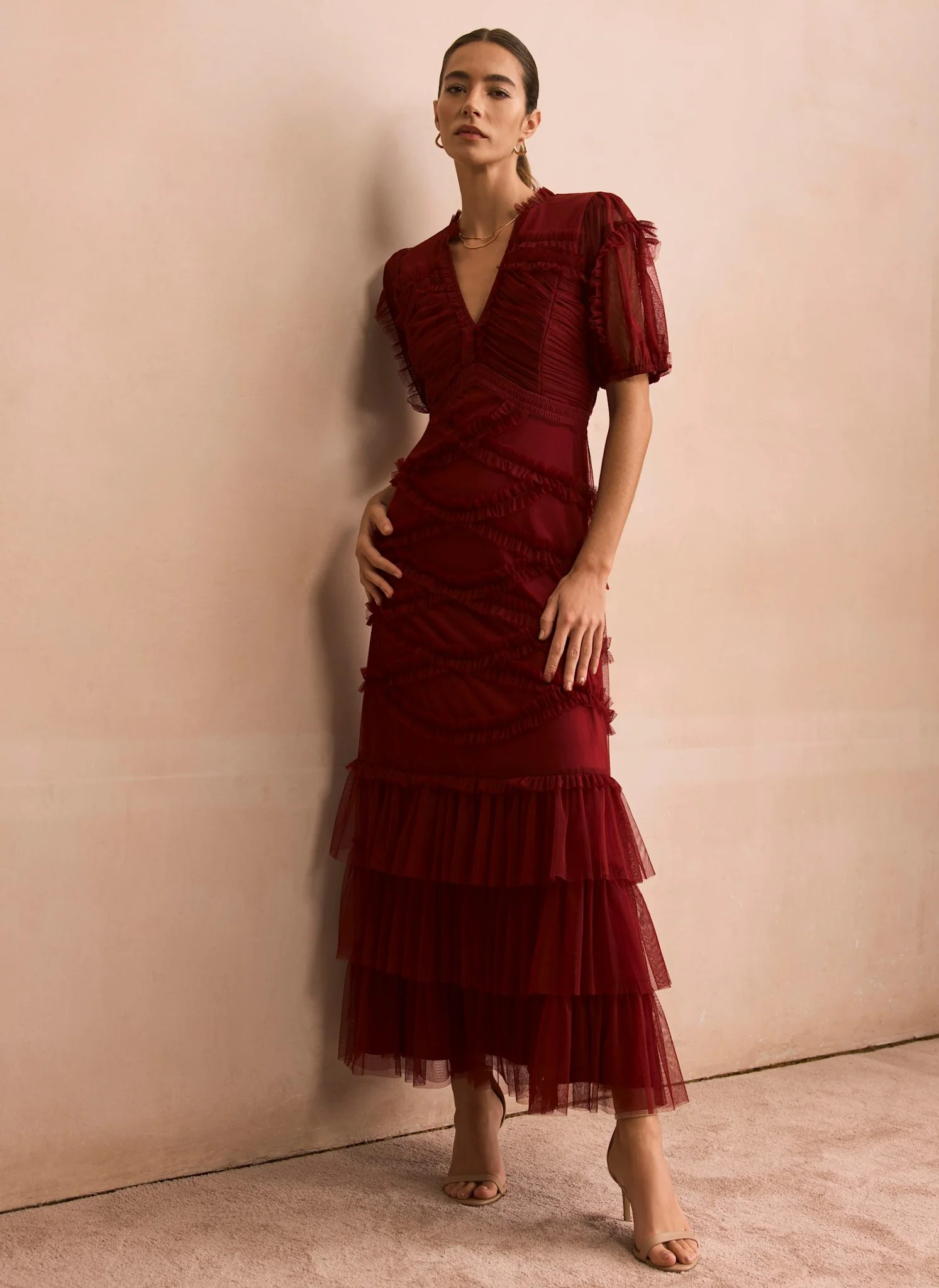 8280-burgundy-tulle-ruffle-maxi-dress-4.webp Burgundy Tulle Ruffle Maxi Dress