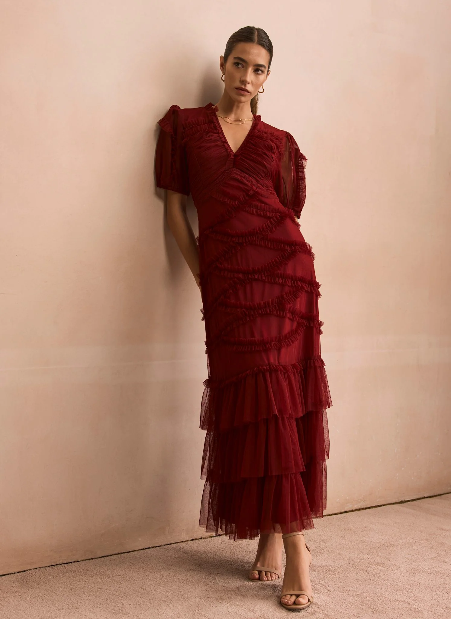 8280-burgundy-tulle-ruffle-maxi-dress-5.webp Burgundy Tulle Ruffle Maxi Dress