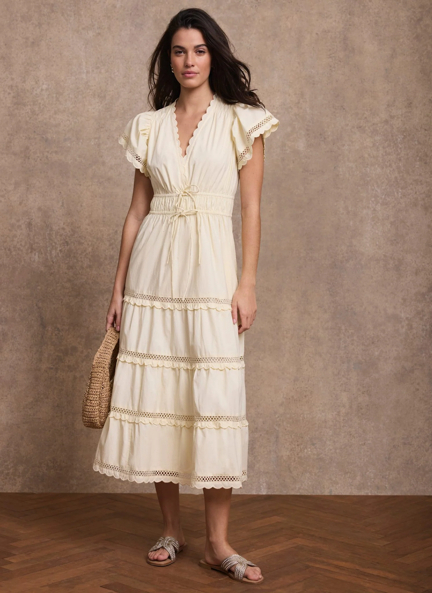 Yellow Cotton Ruffle Maxi Dress