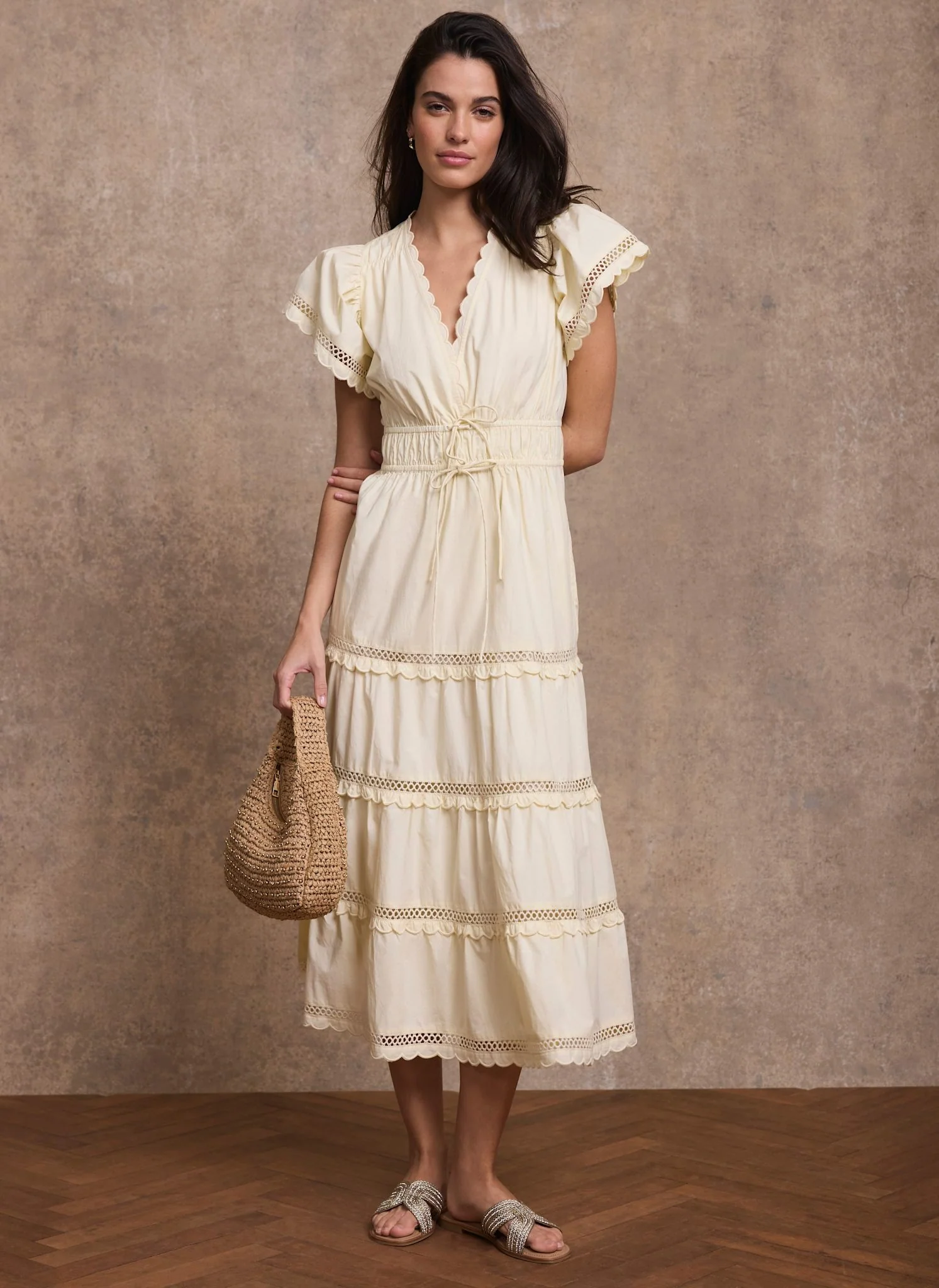 Yellow Cotton Ruffle Maxi Dress