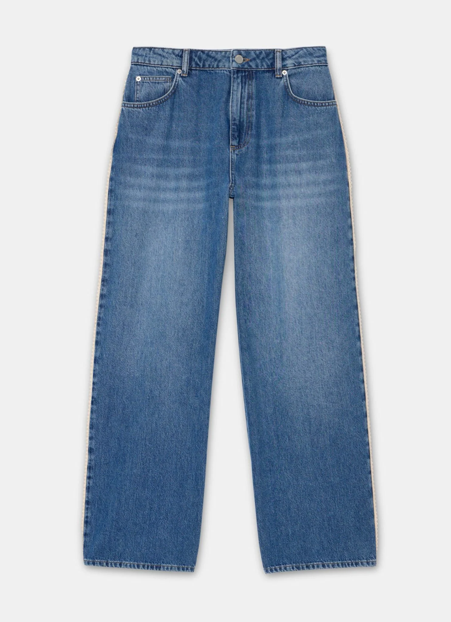 Mid Indigo Crochet Trim Straight Jeans