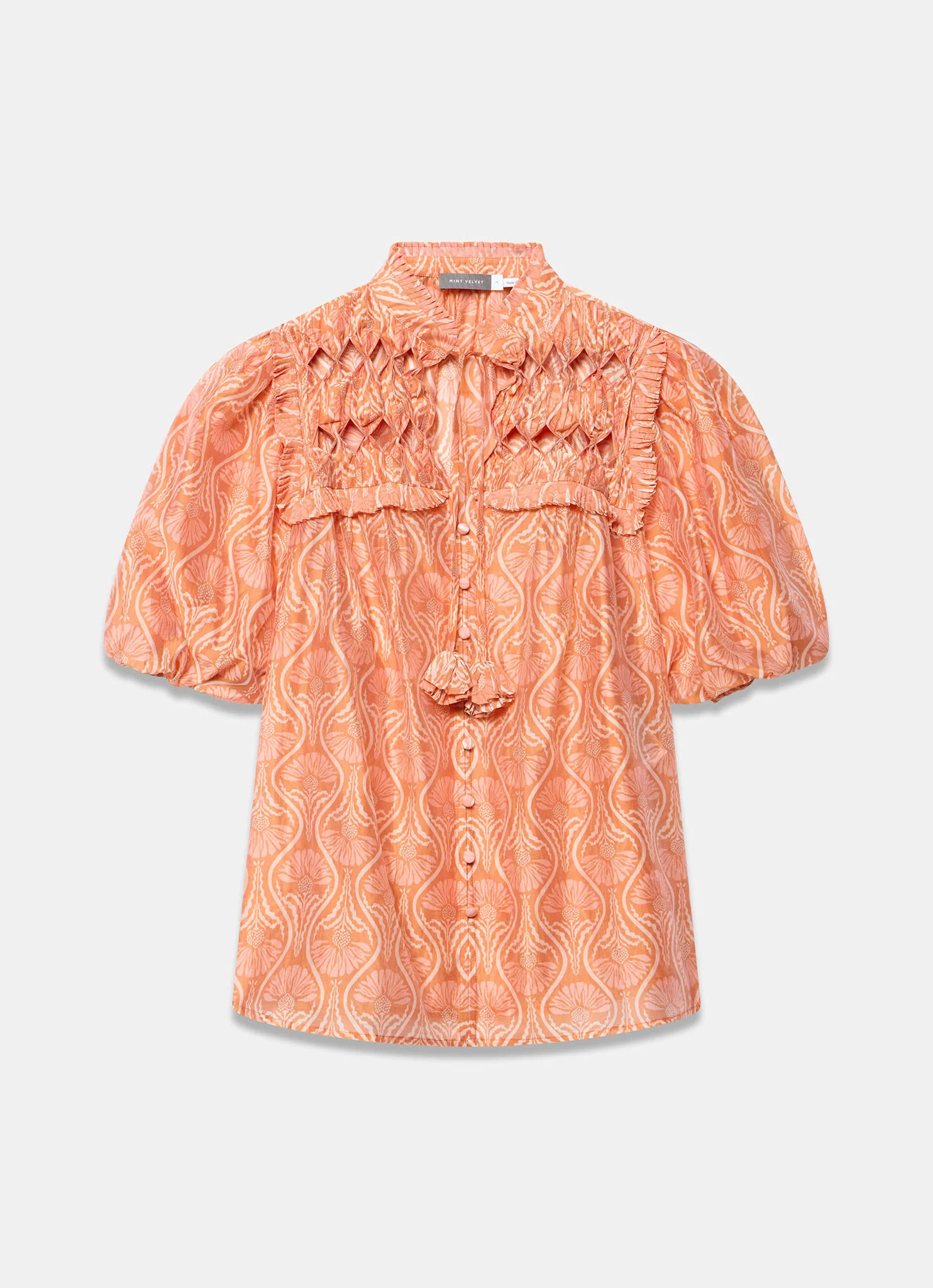 834-orange-printed-cut-out-tie-blouse-6.webp Orange Printed Cut Out Tie Blouse