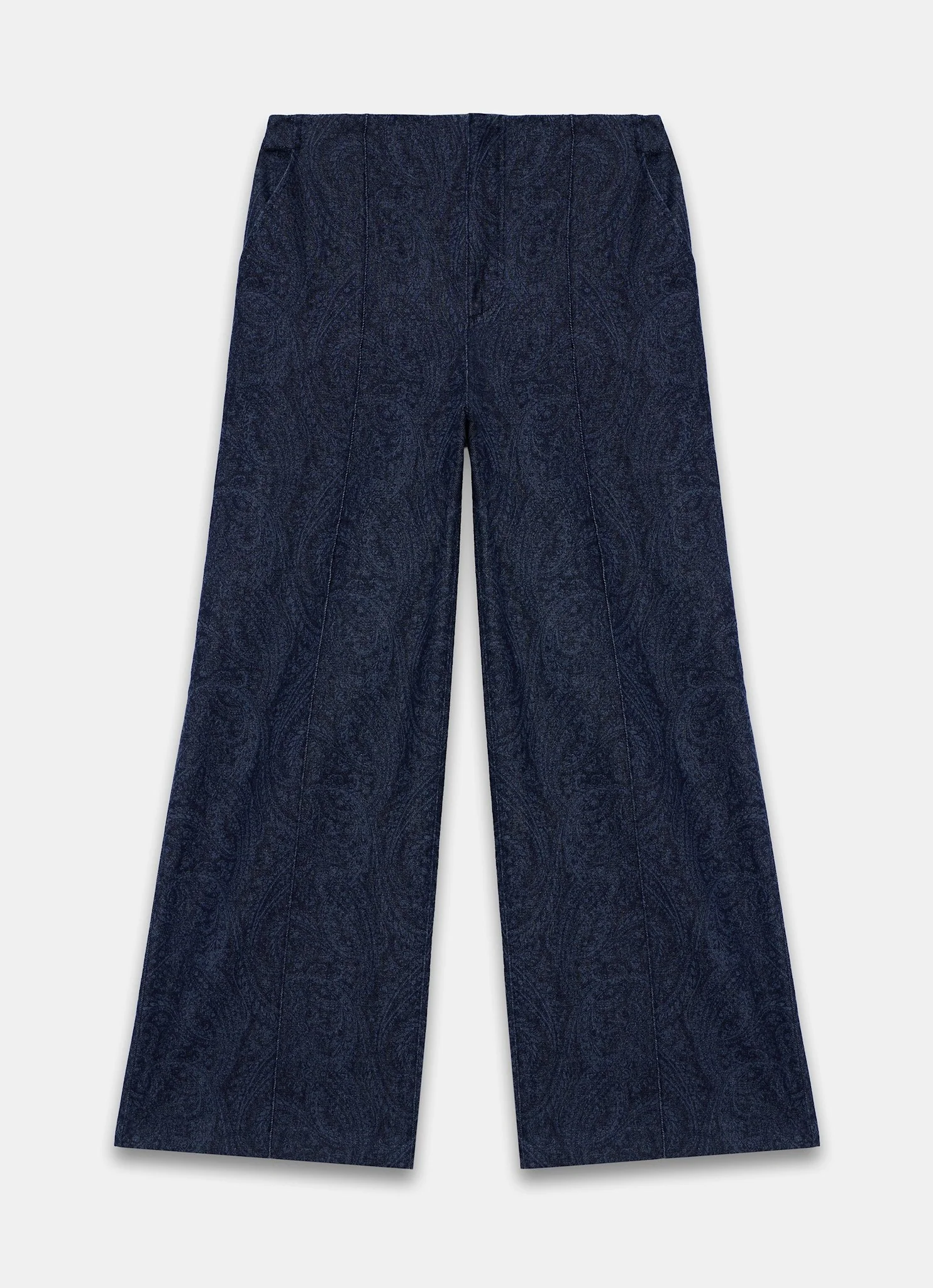 Navy Paisley Denim Wide Jeans