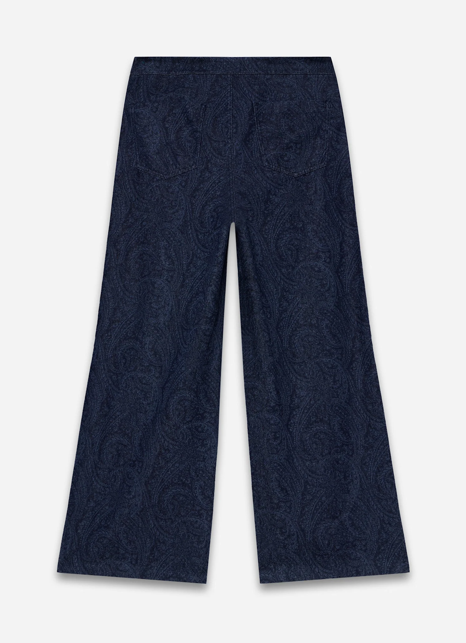 Navy Paisley Denim Wide Jeans