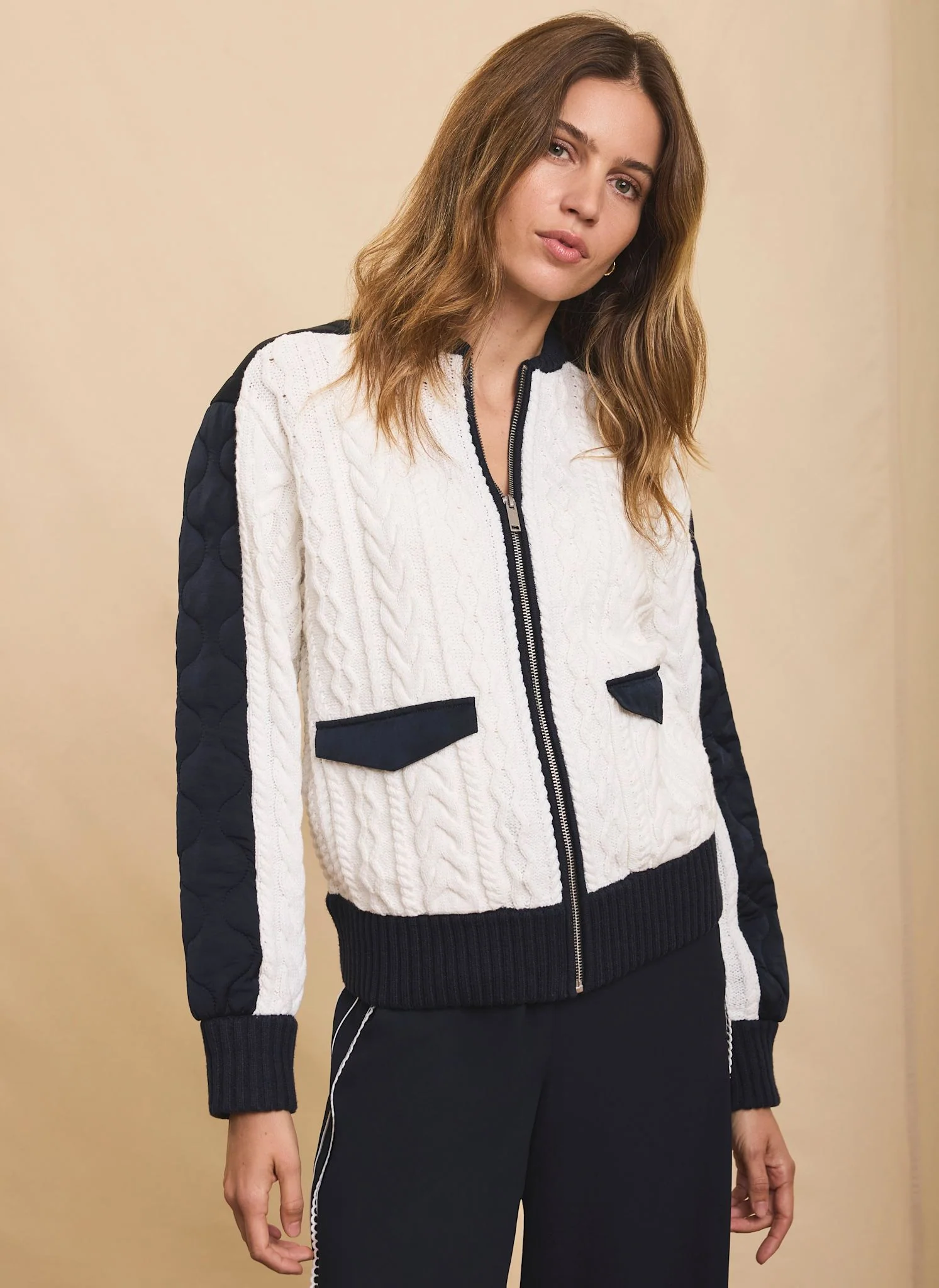 8438-navy-quilted-cable-knit-jacket-1.webp Navy Quilted Cable Knit Jacket