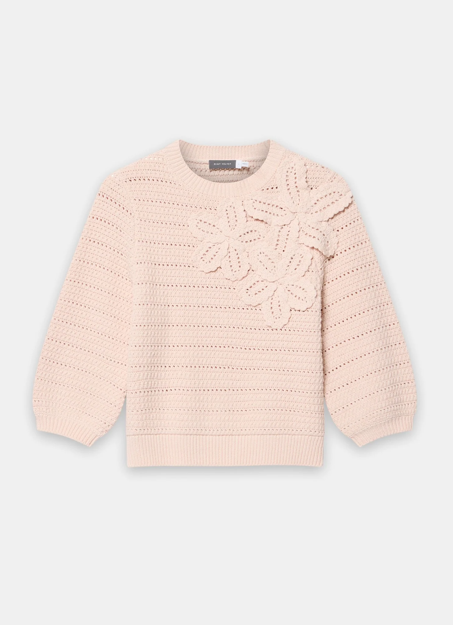 8444-pink-cotton-blend-floral-detail-jumper-6.webp Pink Cotton Blend Floral Detail Jumper