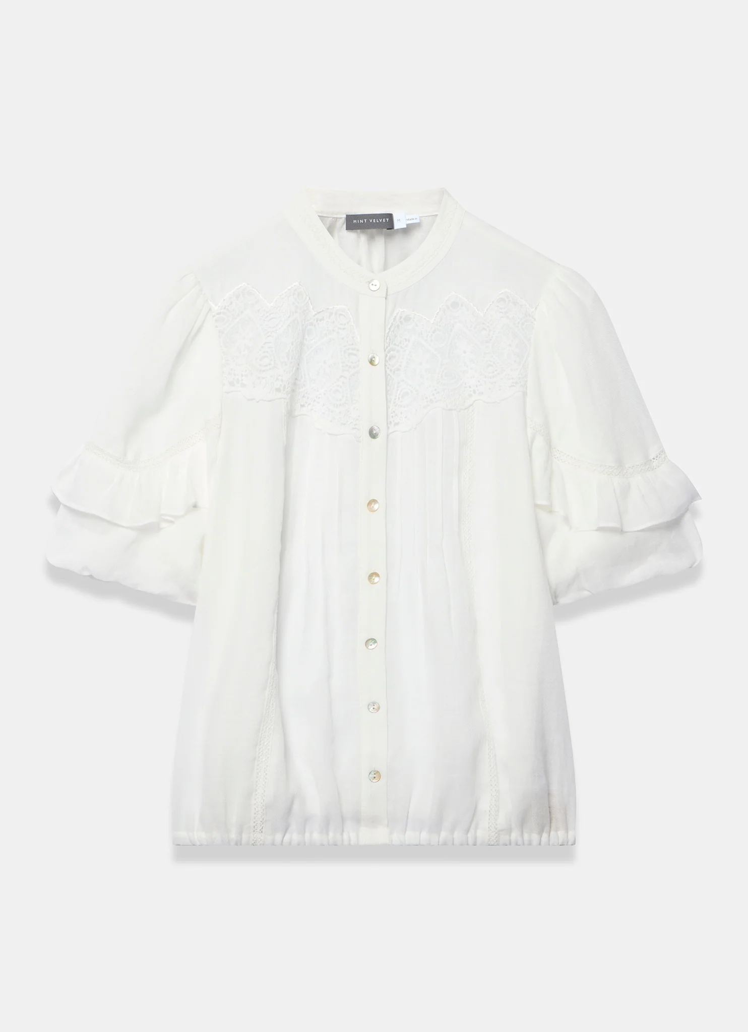White Ramie Lace Detail Blouse