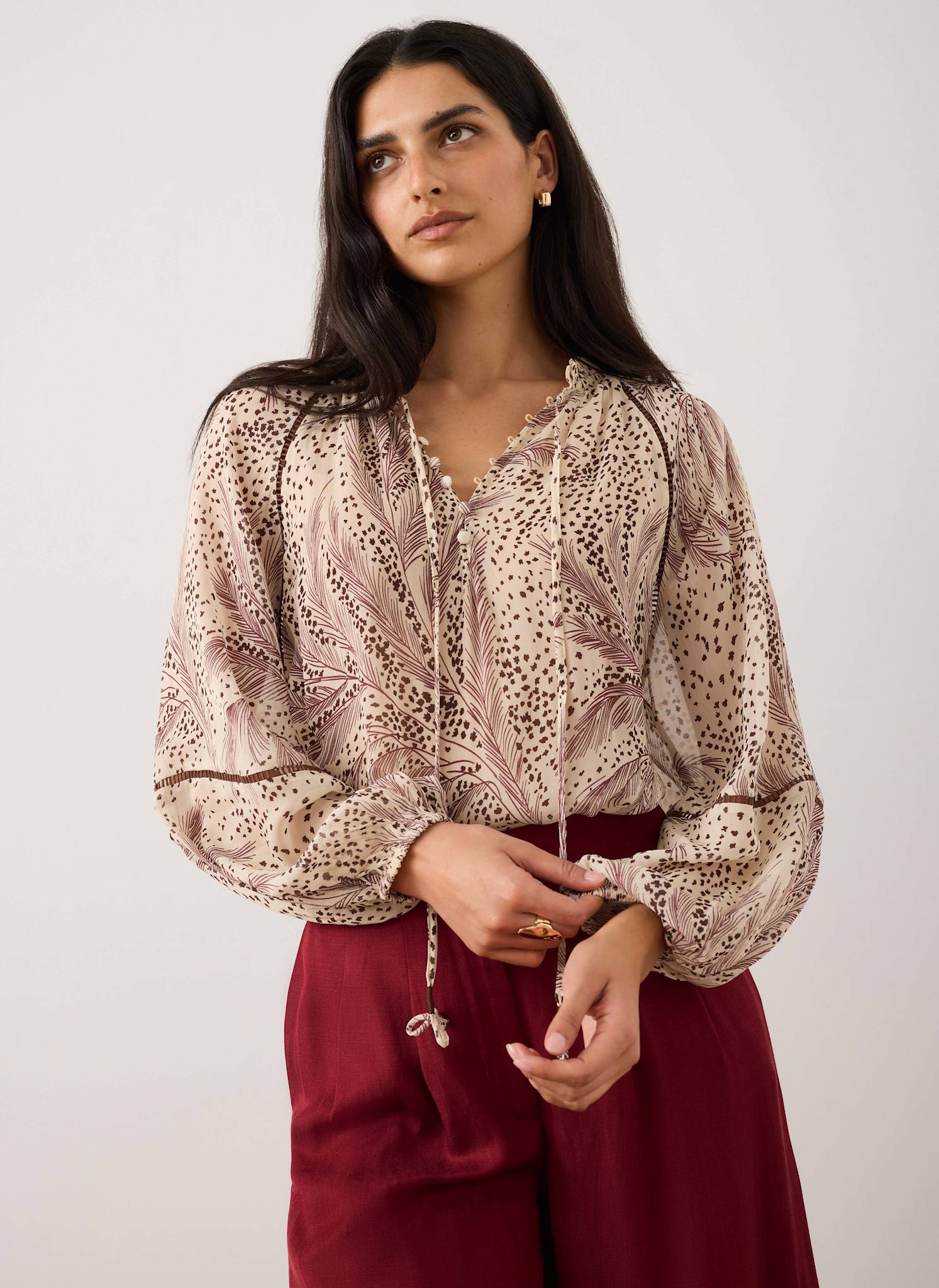 8516-cream-feather-print-blouse-1.jpg Cream Feather Print Blouse