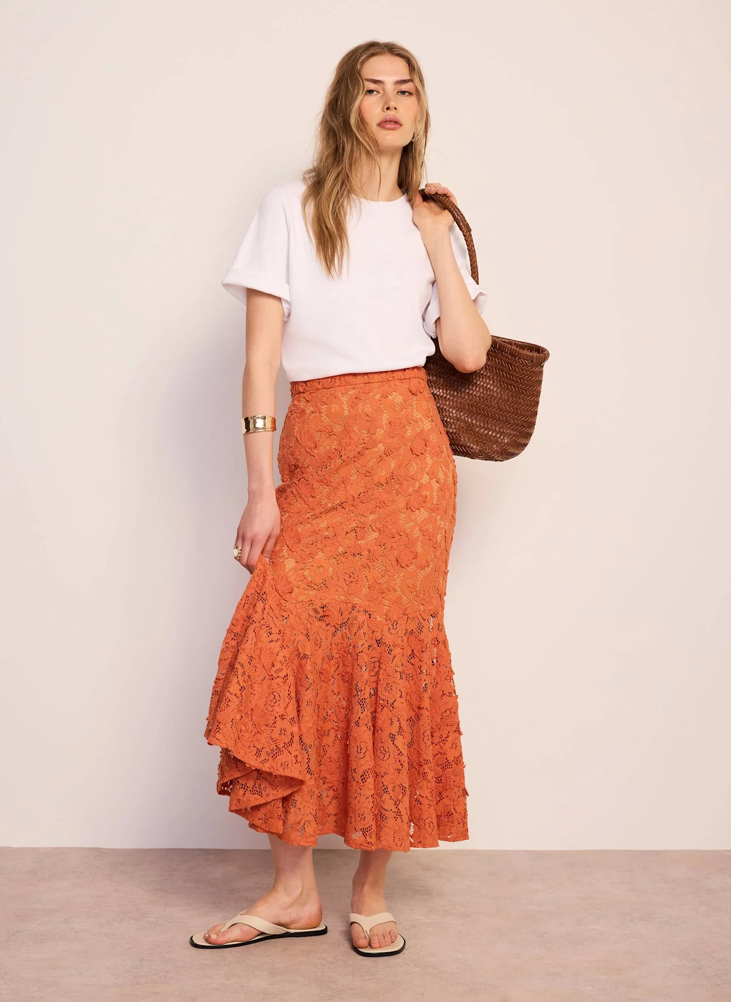 Orange Lace Maxi Skirt