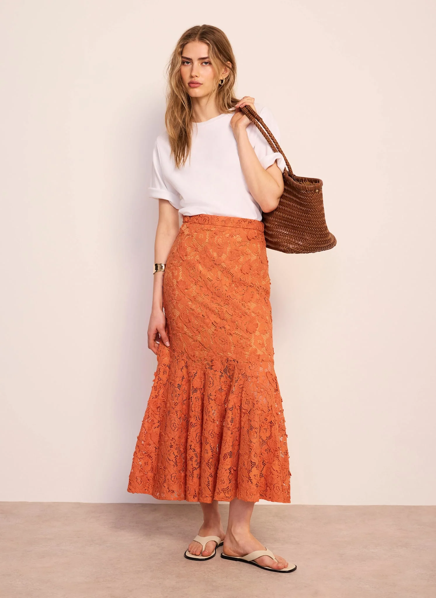 Orange Lace Maxi Skirt