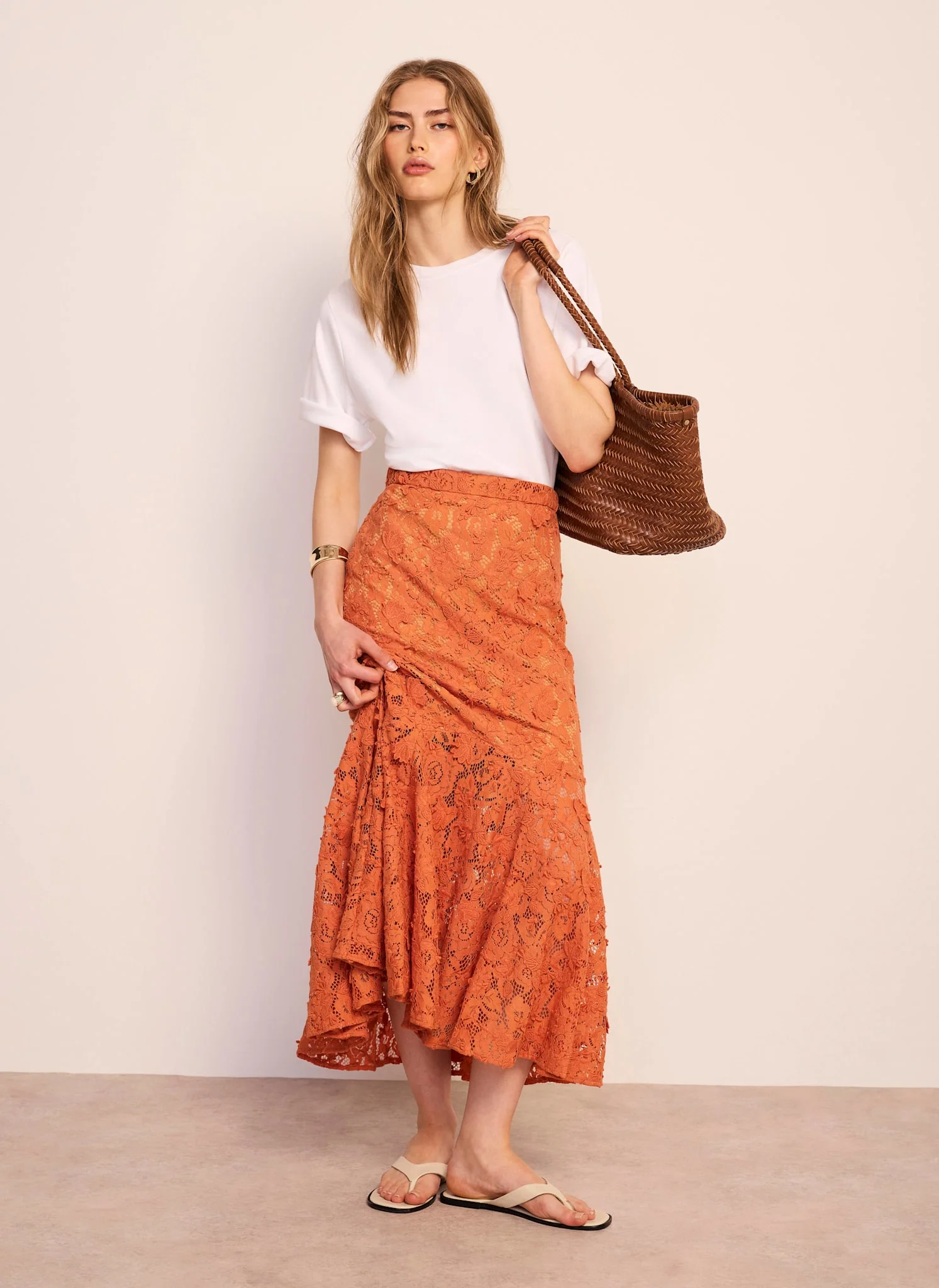 Orange Lace Maxi Skirt