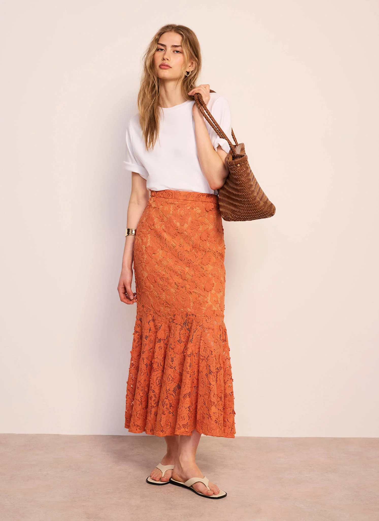 Orange Lace Maxi Skirt