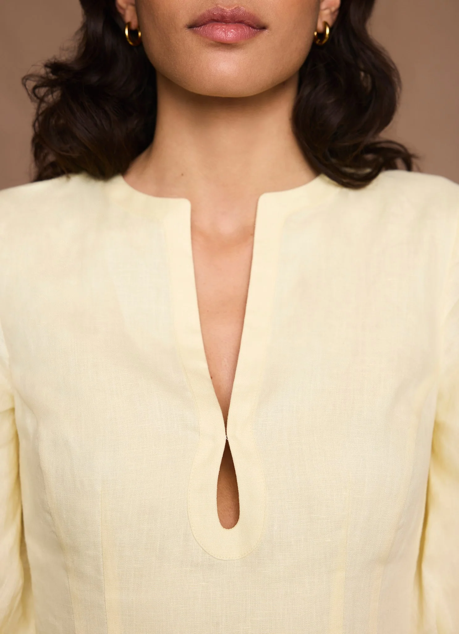 Yellow Linen Puff Sleeve Mini Dress