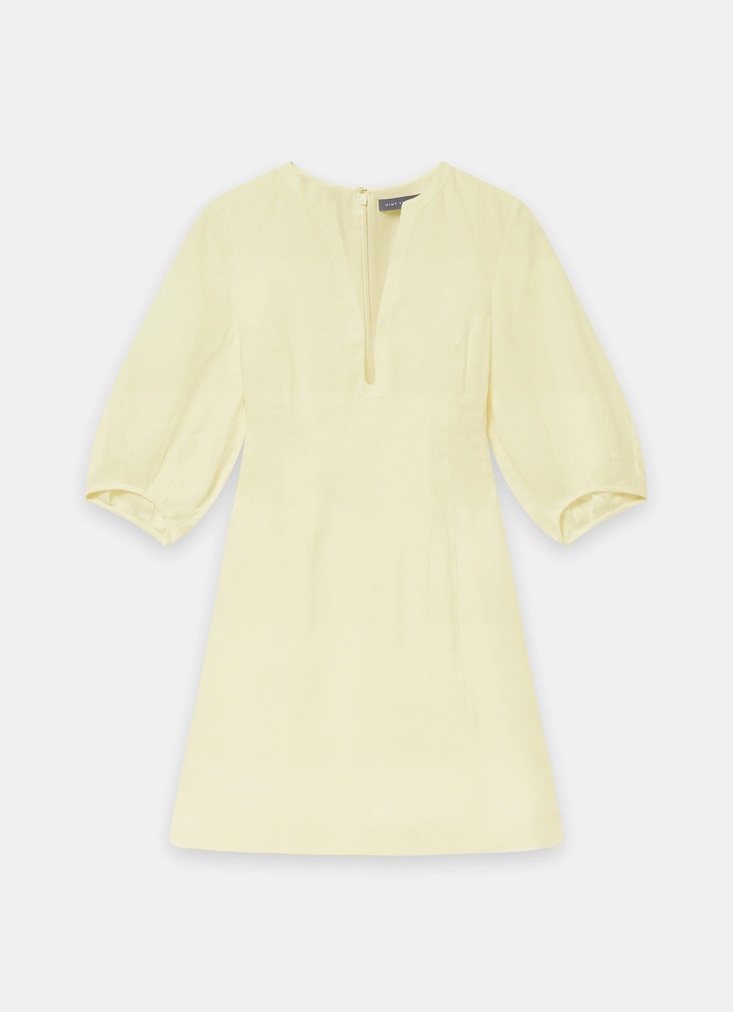 Yellow Linen Puff Sleeve Mini Dress