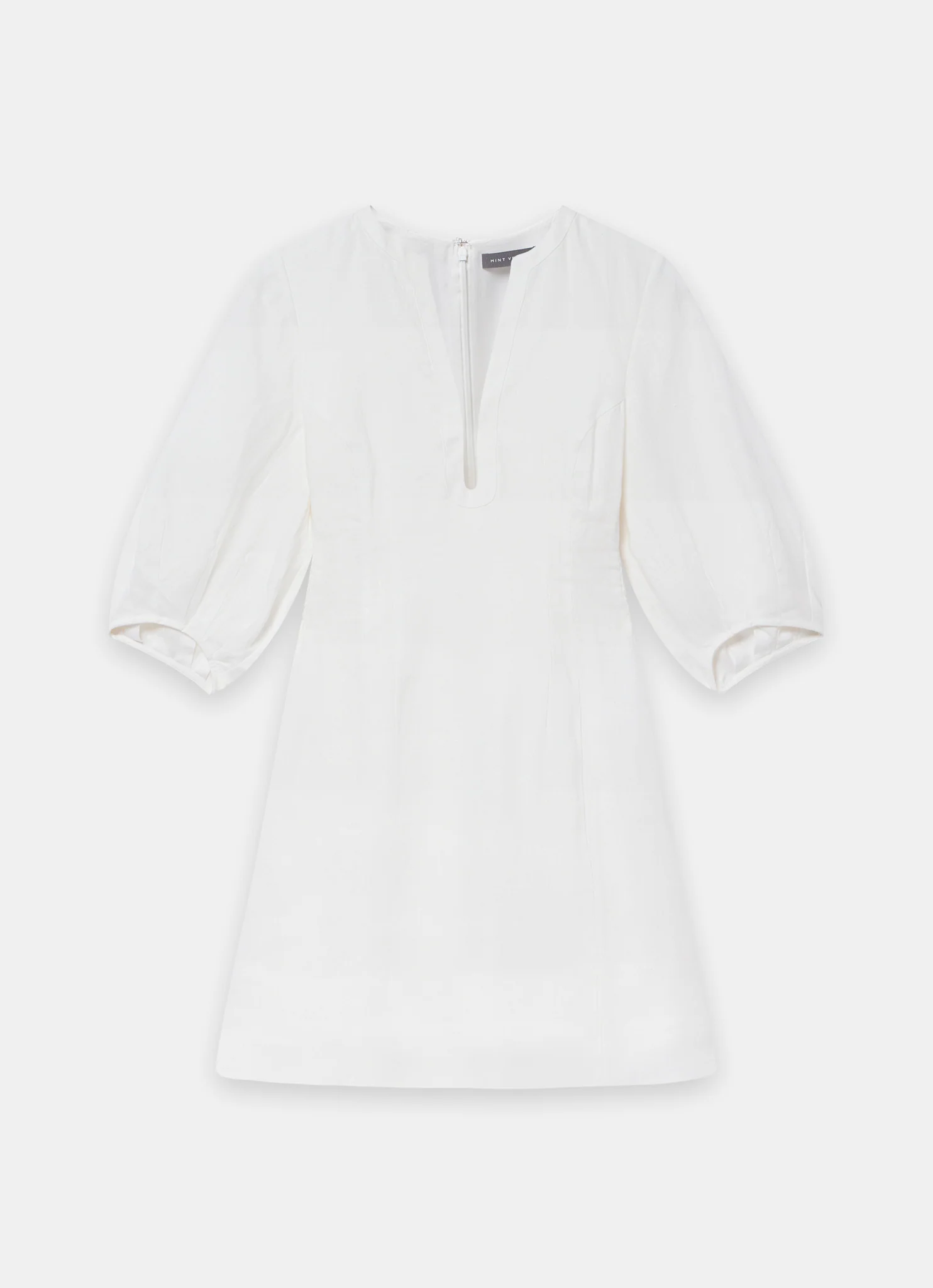 White Linen Puff Sleeve Mini Dress
