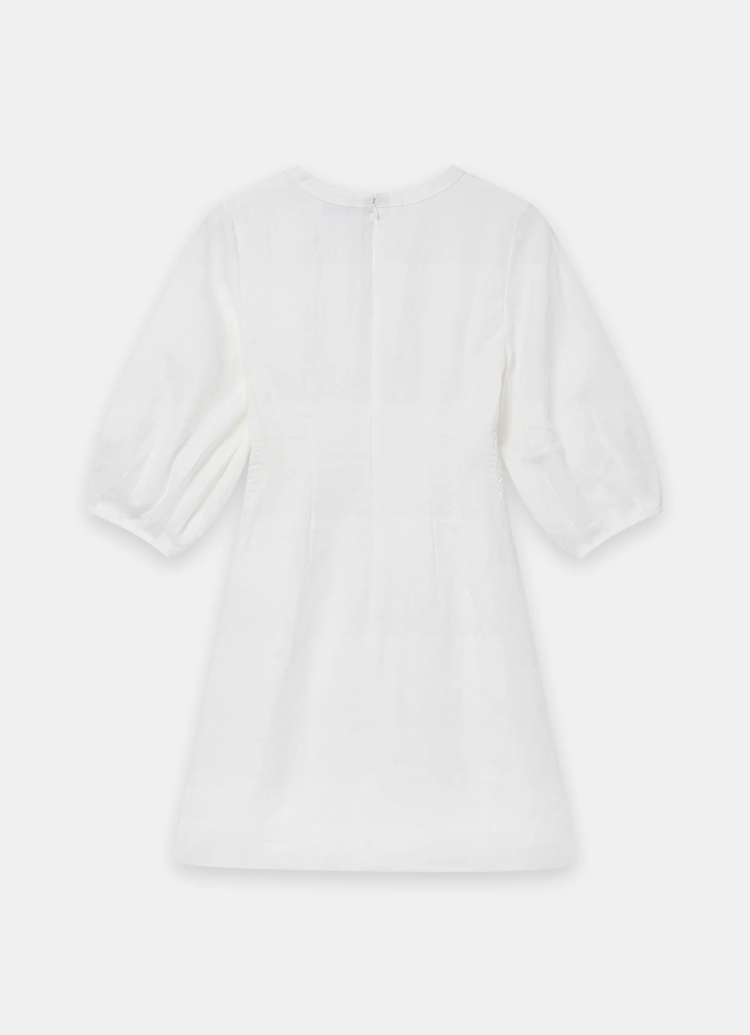 White Linen Puff Sleeve Mini Dress