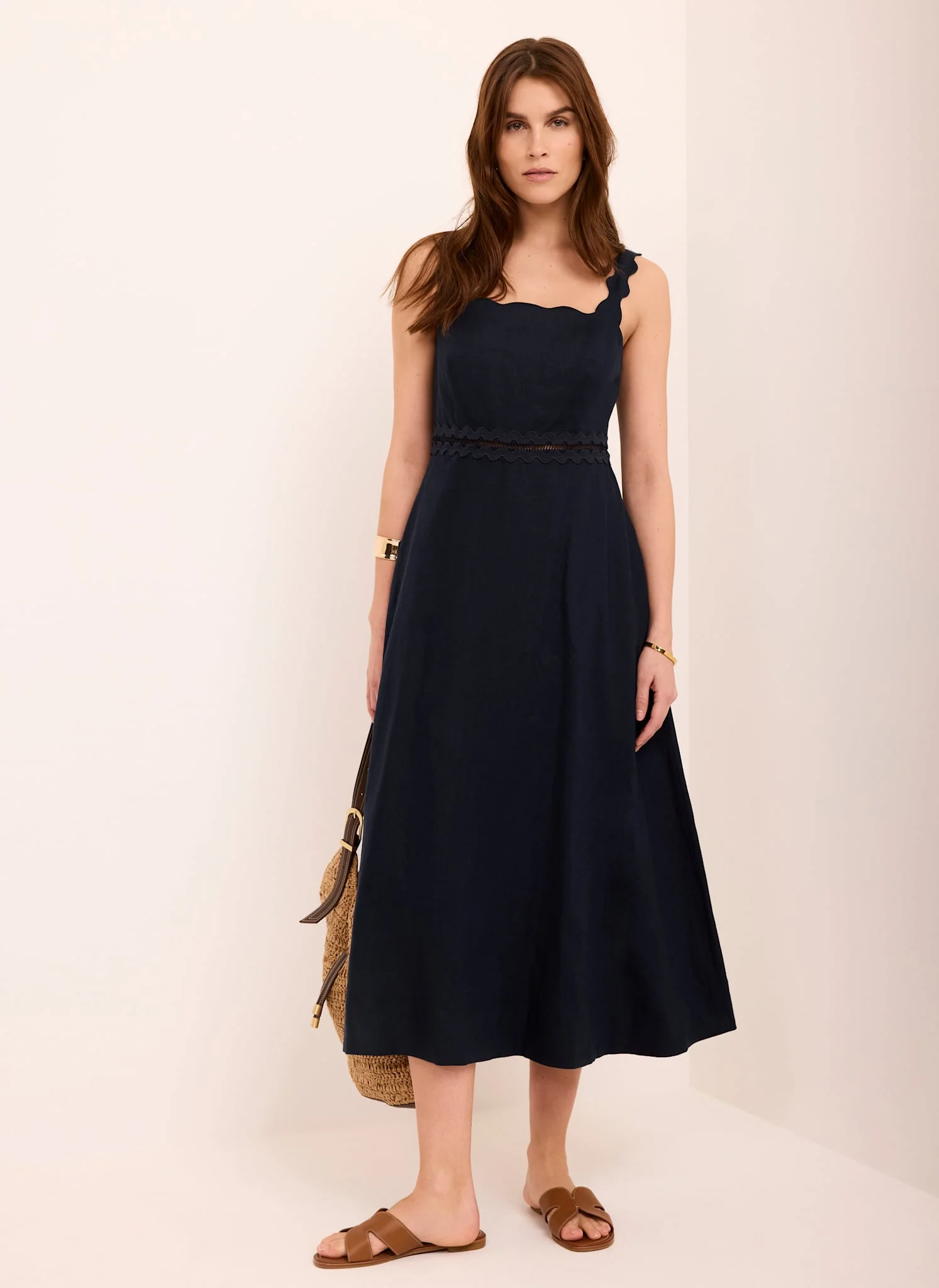 8632-navy-linen-scallop-trim-midi-dress-1.webp Navy Linen Scallop Trim Midi Dress