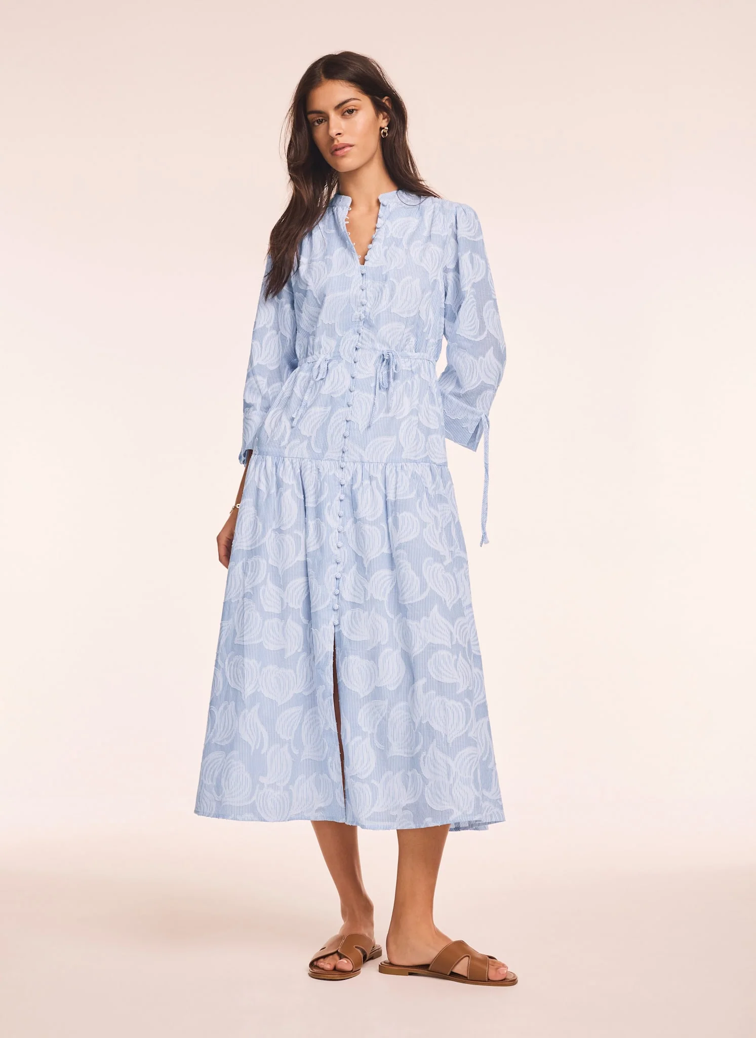 8664-blue-cotton-floral-shirt-midi-dress-1.webp Blue Cotton Floral Shirt Midi Dress