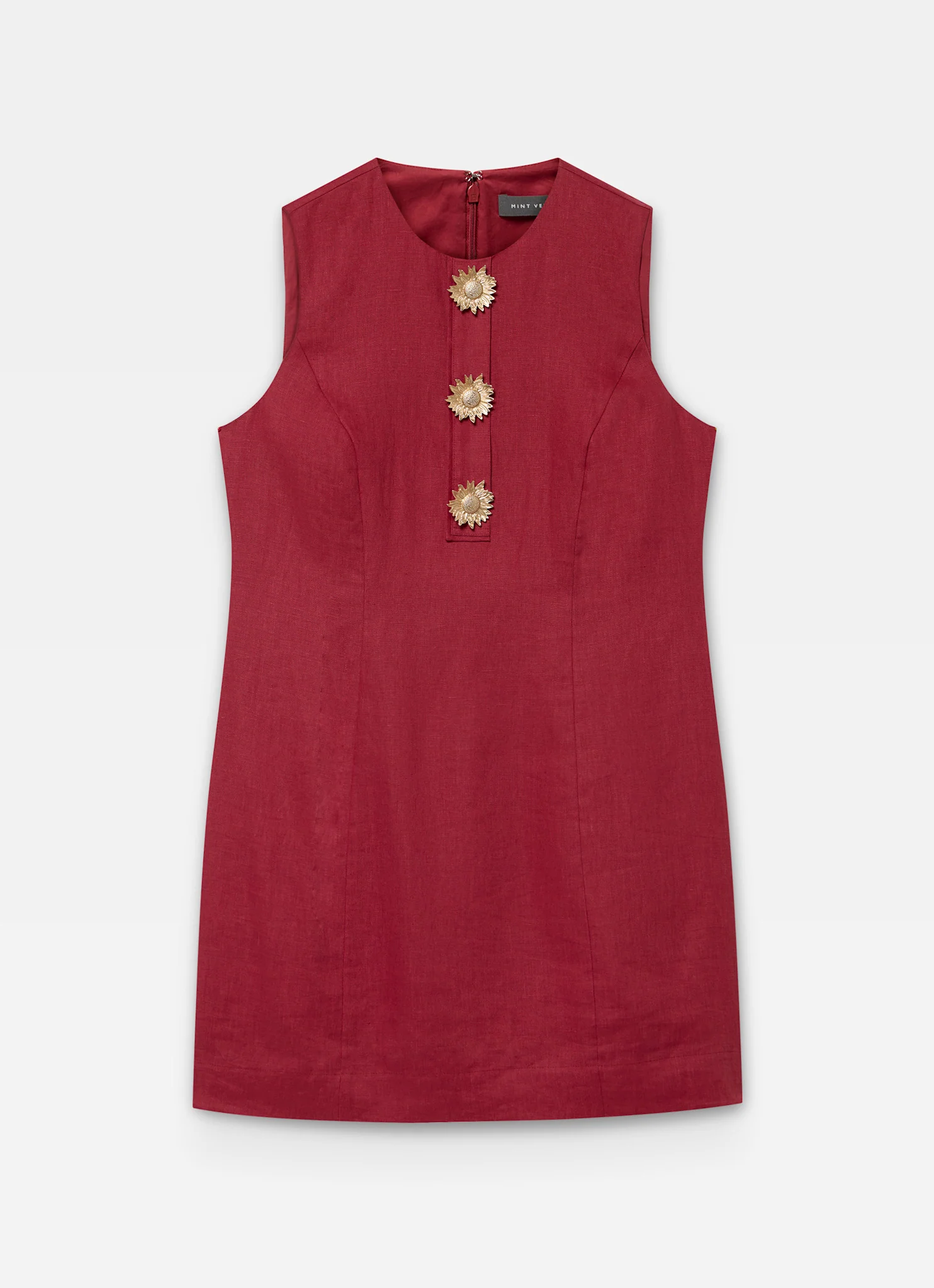 Red Linen Sunray Button Mini Dress