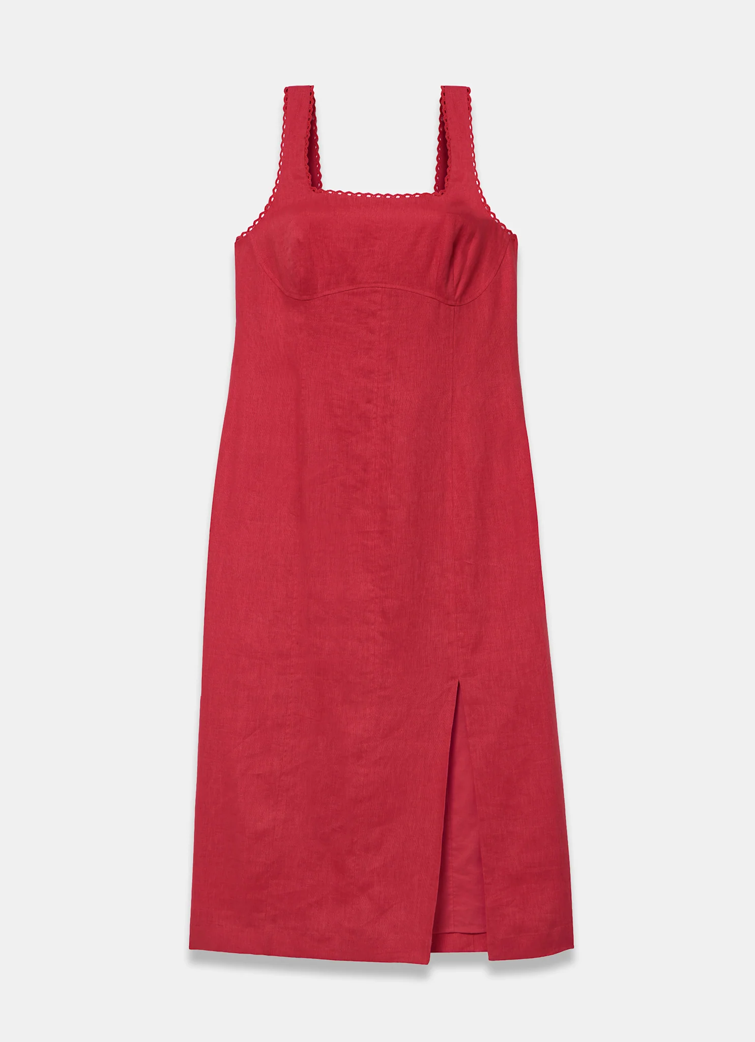 Red Linen Midi Dress