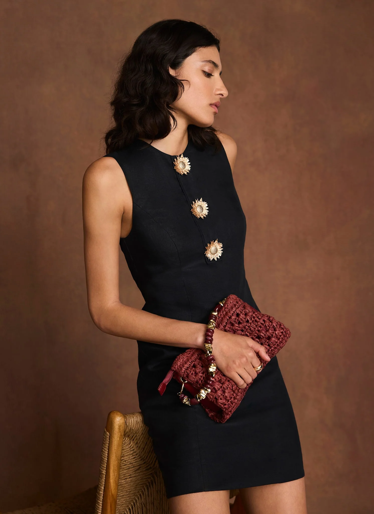 8688-black-linen-sunray-button-mini-dress-3.webp Black Linen Sunray Button Mini Dress