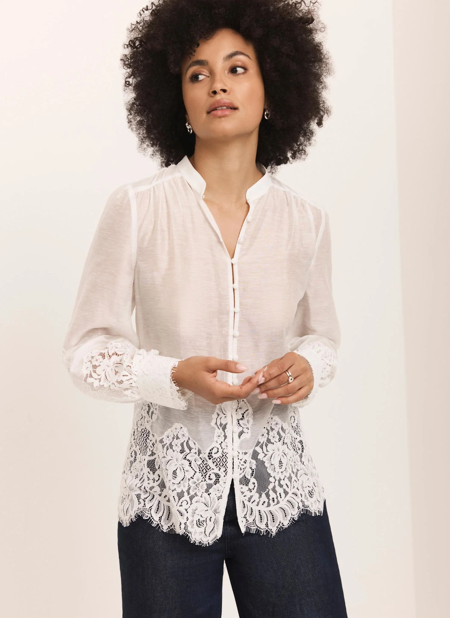 Cream Lace Detail Blouse