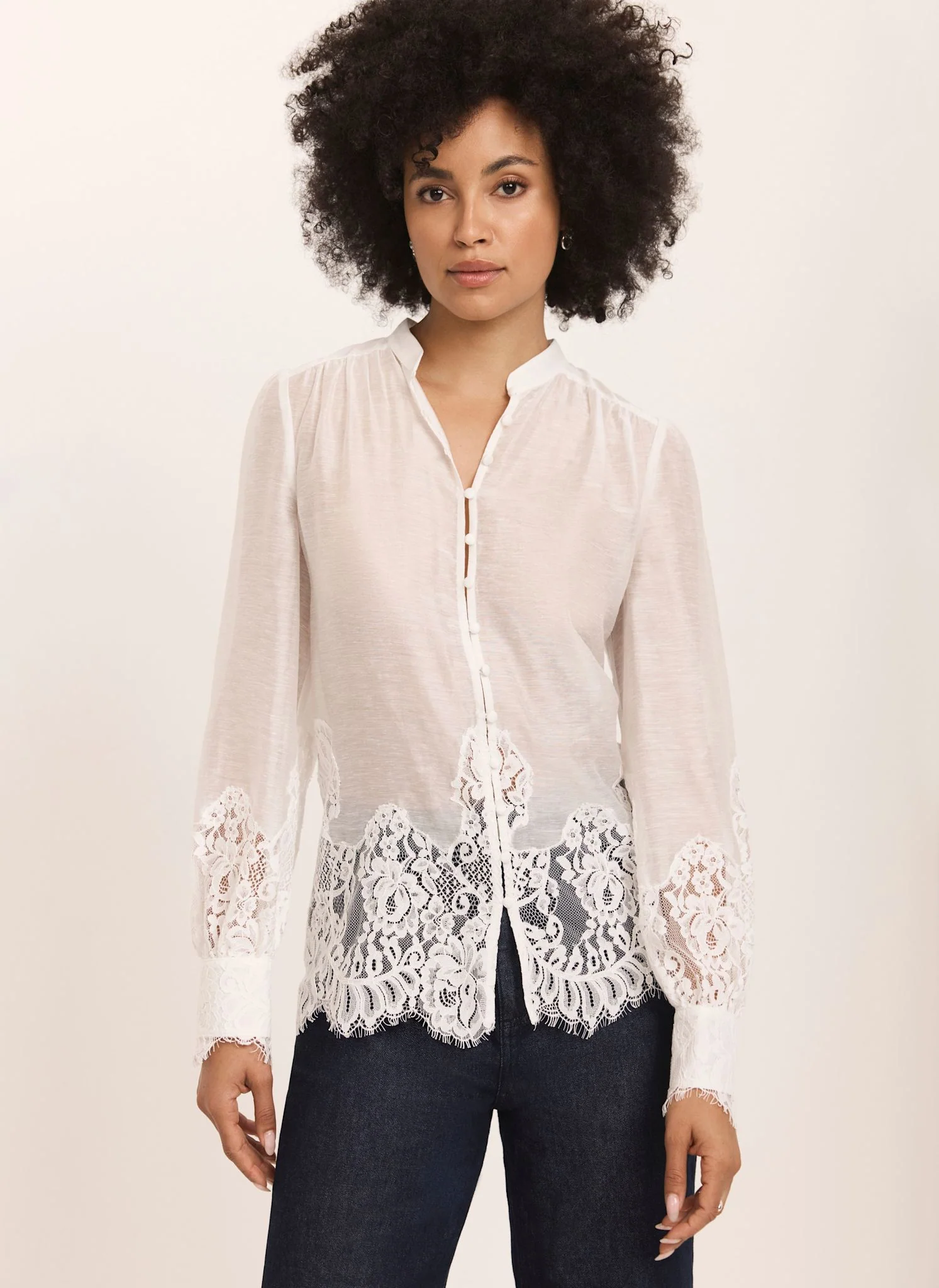 Cream Lace Detail Blouse