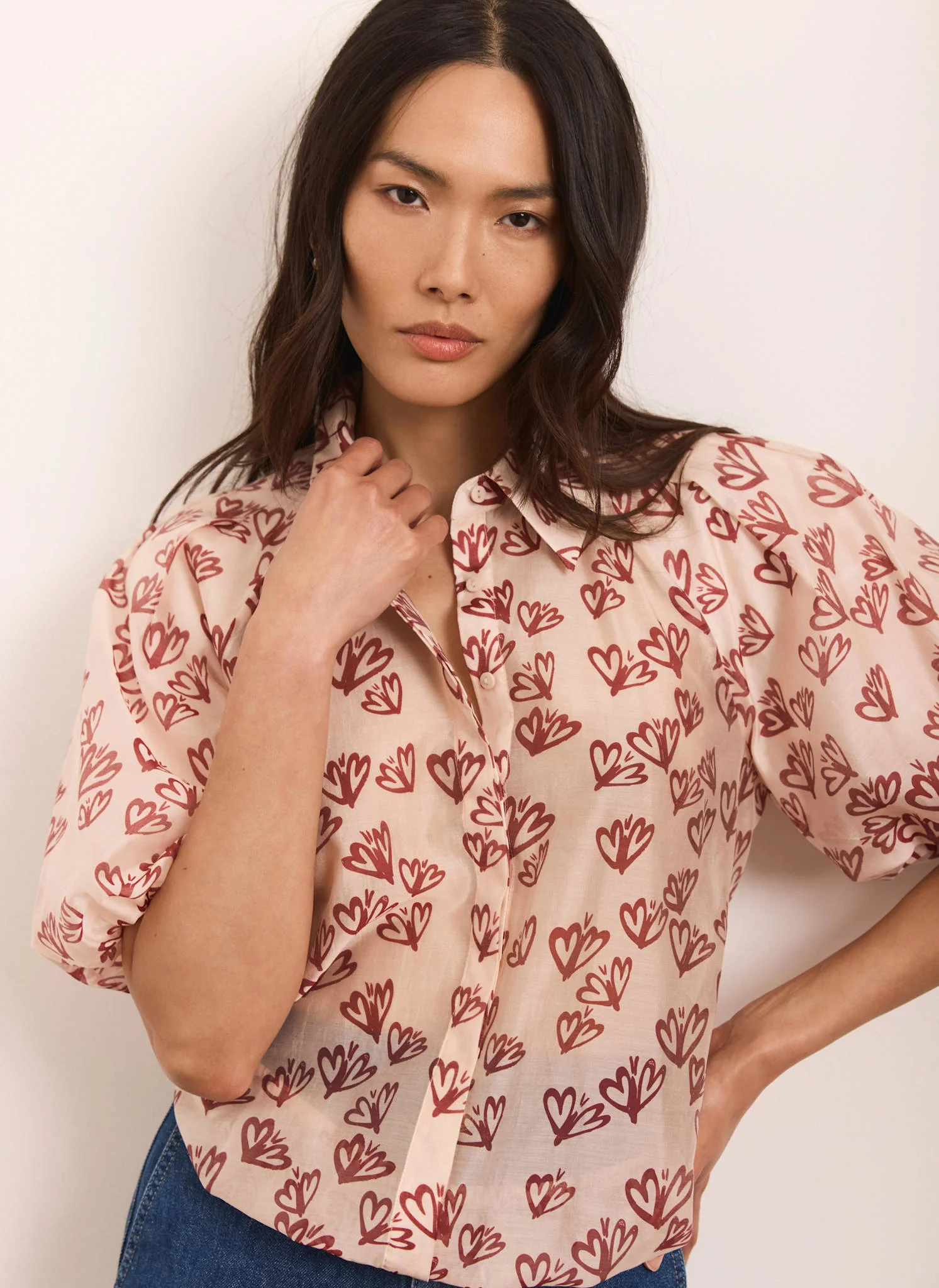 8720-pink-heart-print-puff-sleeve-shirt-2.webp Pink Heart Print Puff Sleeve Shirt