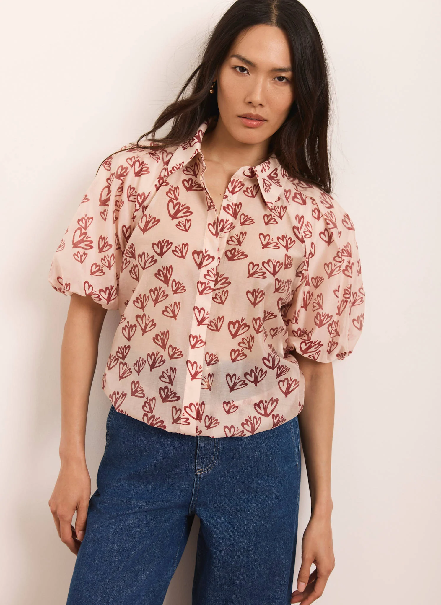 8720-pink-heart-print-puff-sleeve-shirt-5.webp Pink Heart Print Puff Sleeve Shirt