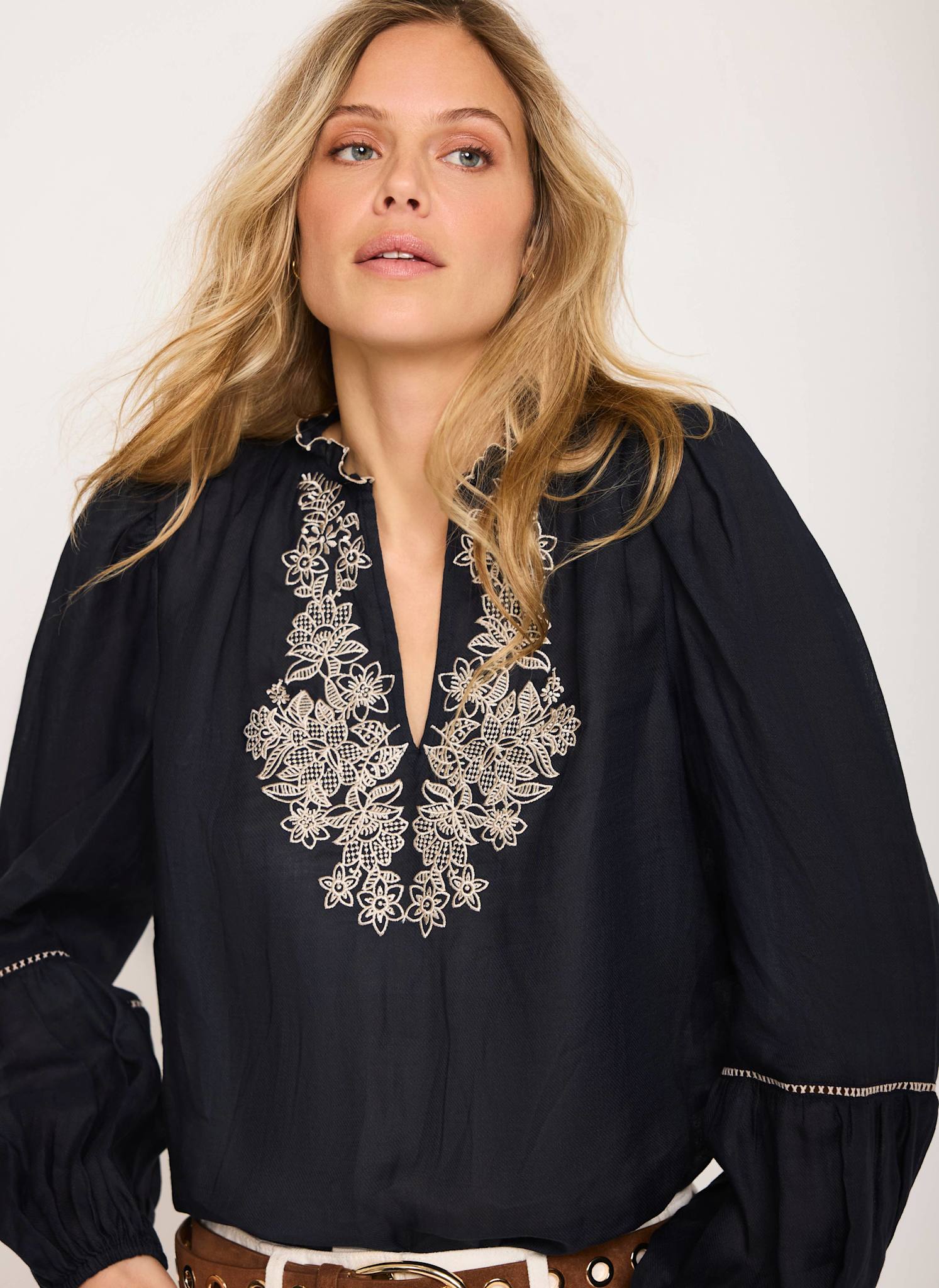 8728-navy-embroidered-detail-blouse-3.jpg Navy Embroidered Detail Blouse