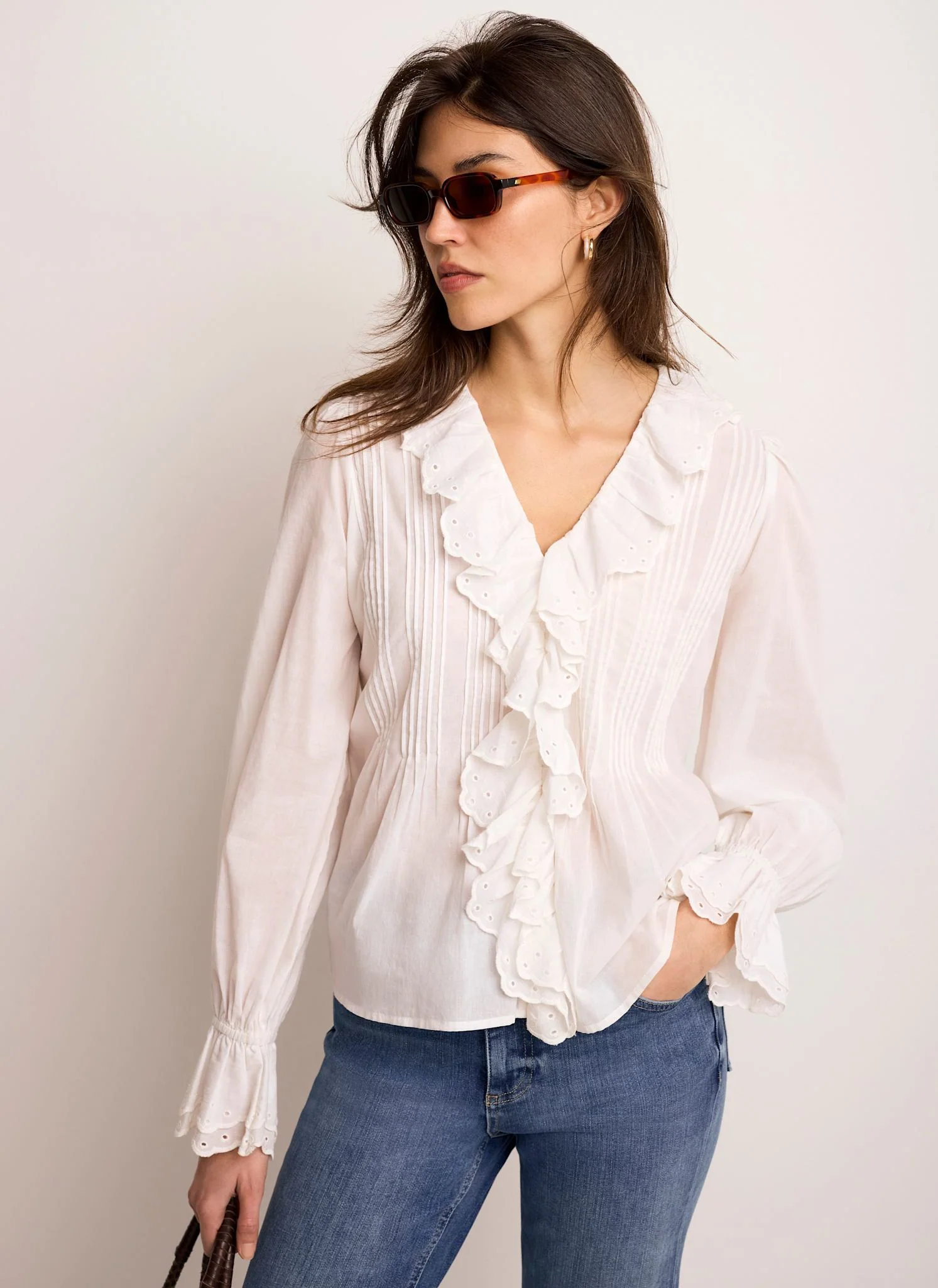 8734-white-cotton-ruffle-trim-blouse-1.webp White Cotton Ruffle Trim Blouse