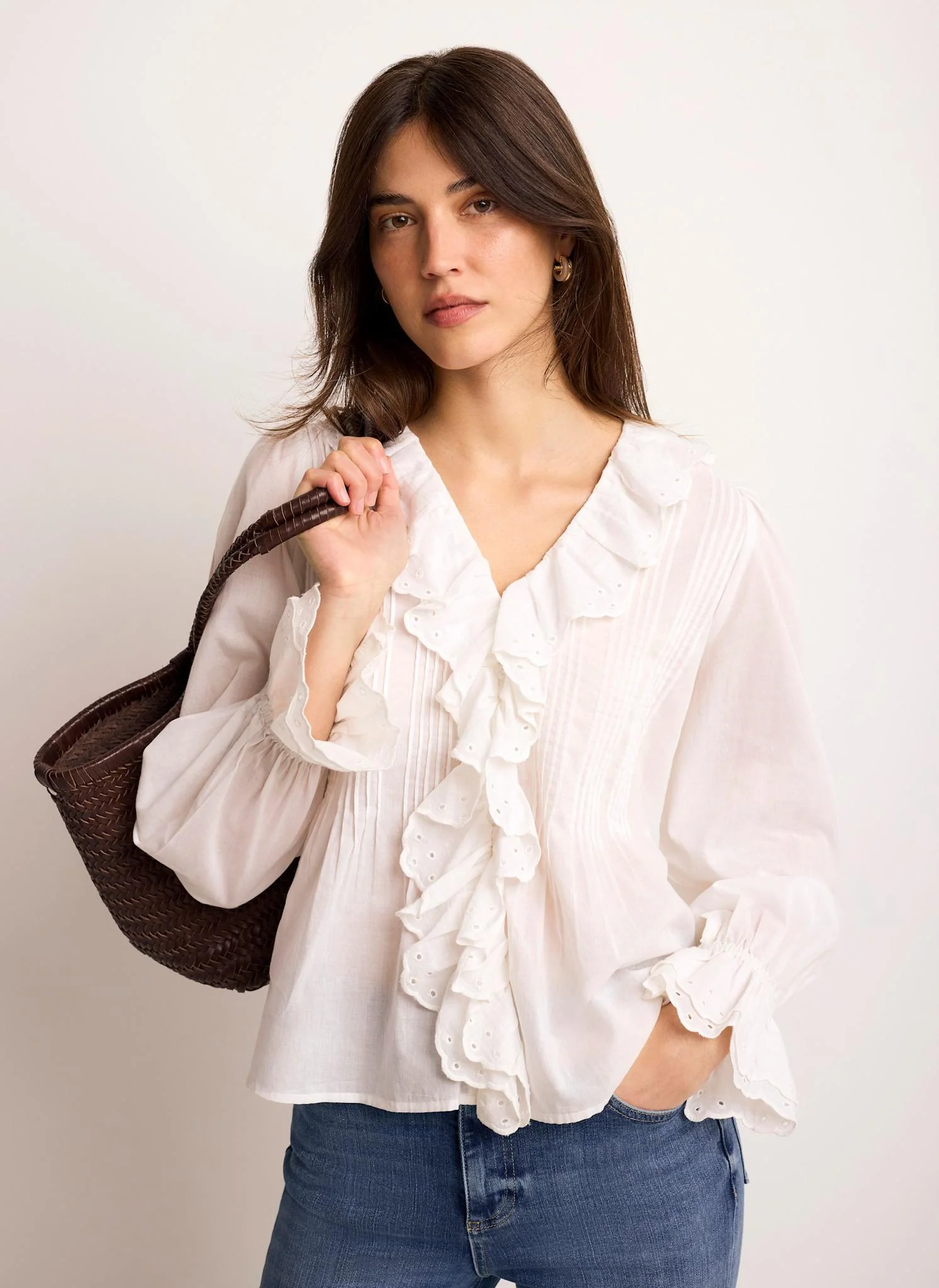 8734-white-cotton-ruffle-trim-blouse-5.webp White Cotton Ruffle Trim Blouse