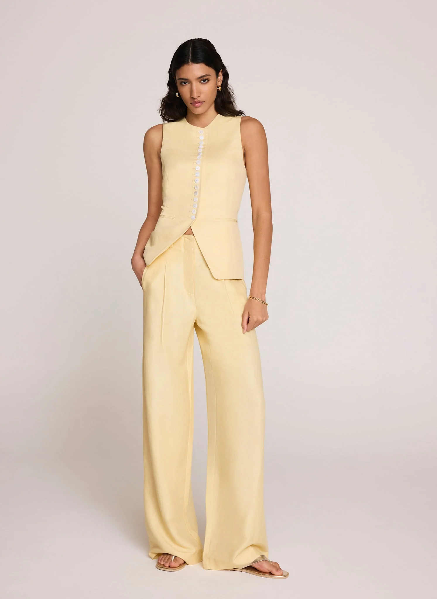 8778-yellow-linen-blend-longline-waistcoat-5.webp Yellow Linen Blend Longline Waistcoat